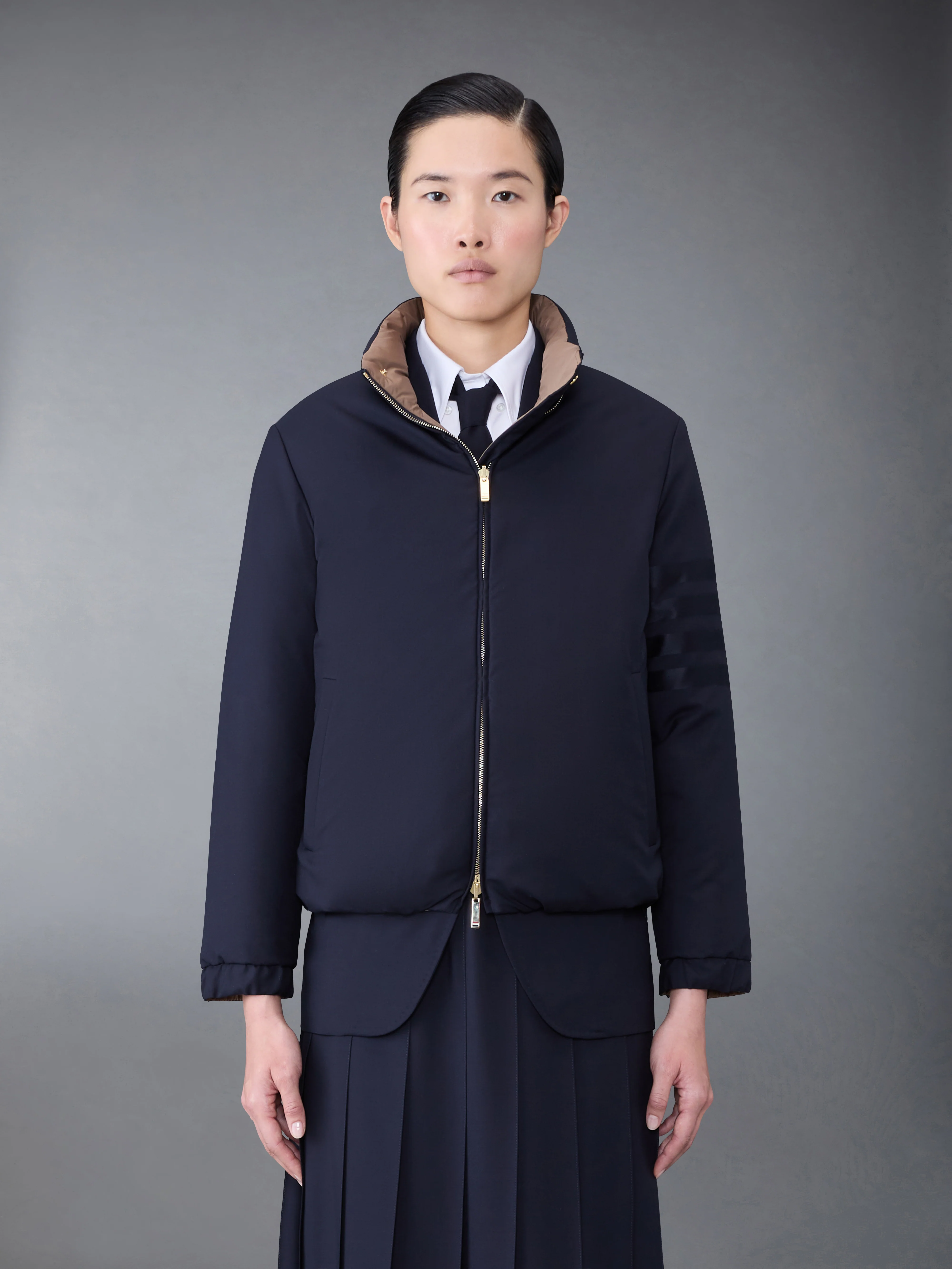Ultralight Tech and Plain Weave Down Reversible 4-Bar Jacket