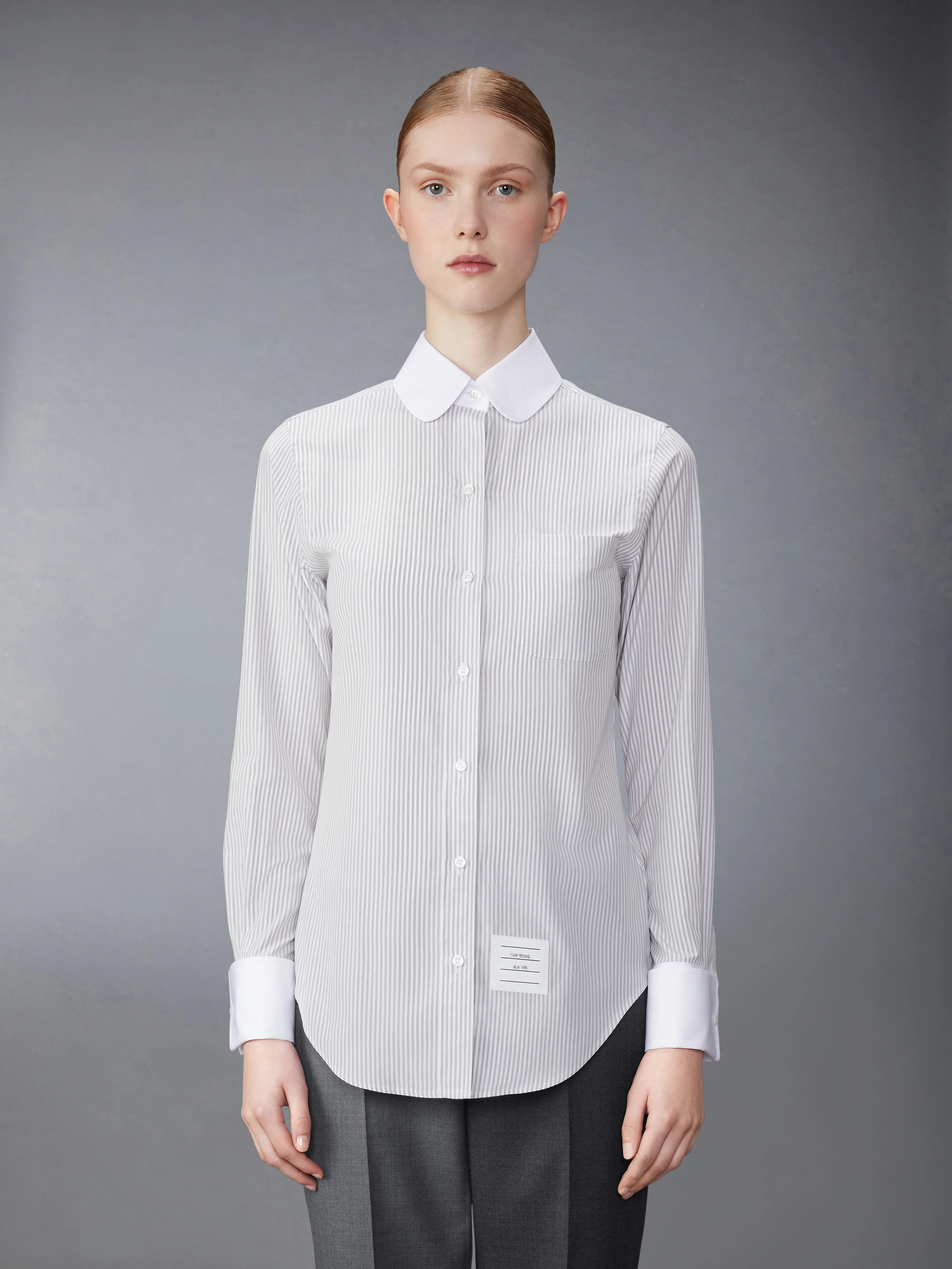 UNIVERSITY STRIPE COTTON SILK ROUND COLLAR SHIRT