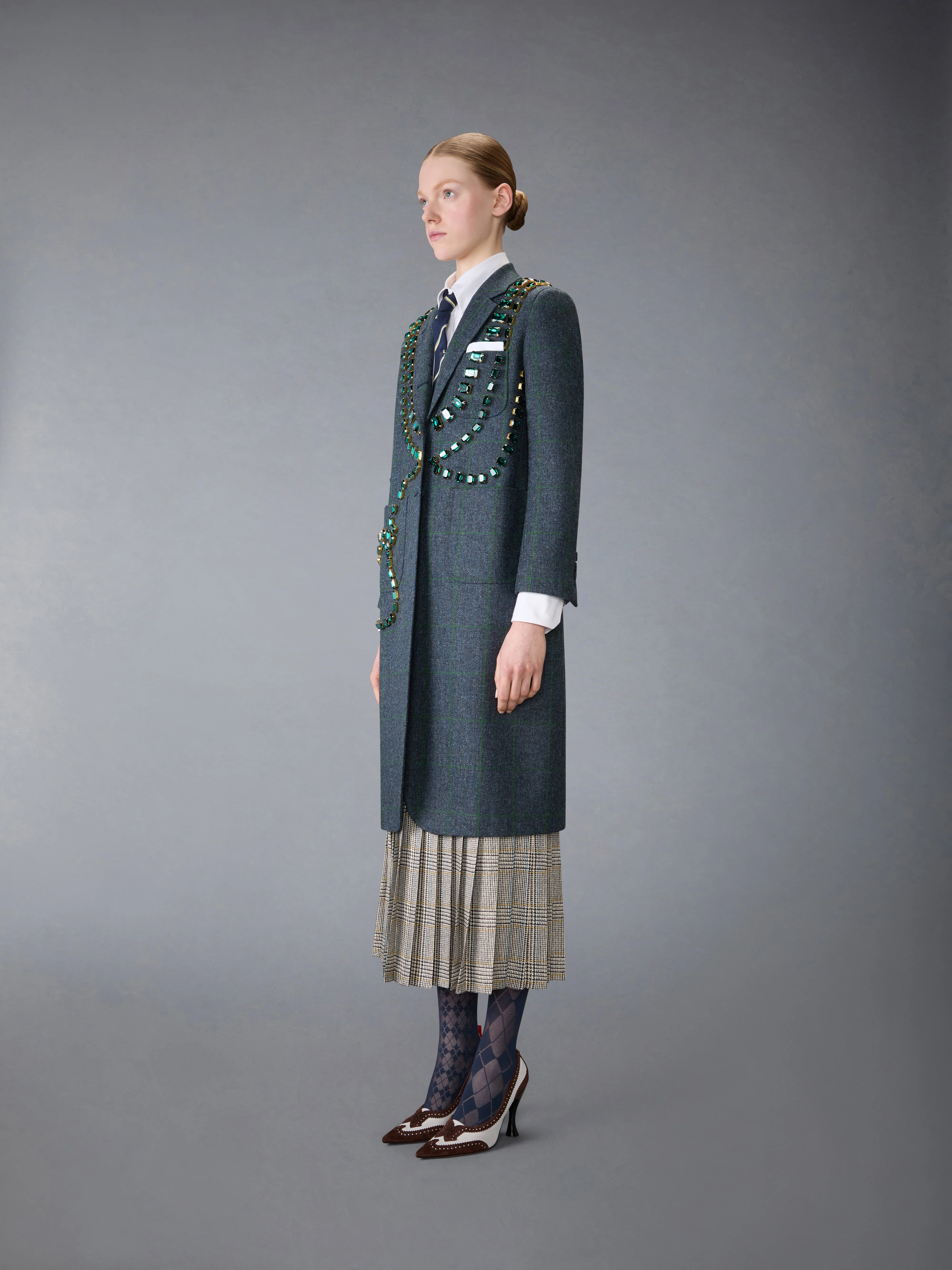 WINDOWPANE HUNTING TWEED TROMPE L'OEIL JACKET WITH SWAROVSKI CRYSTAL