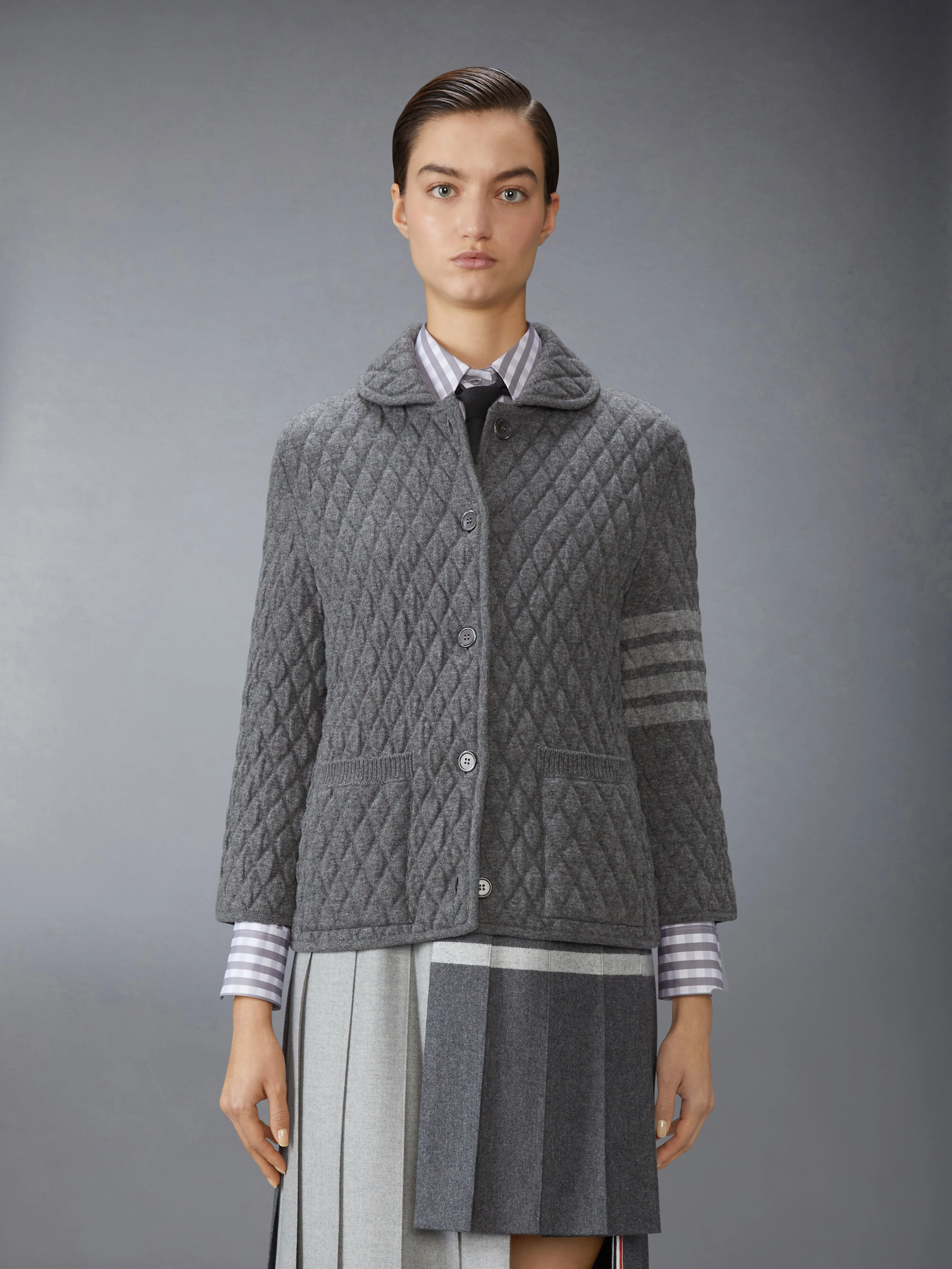QUILTED KNIT JACQUARD MERINO WOOL 4-BAR WORK JACKET