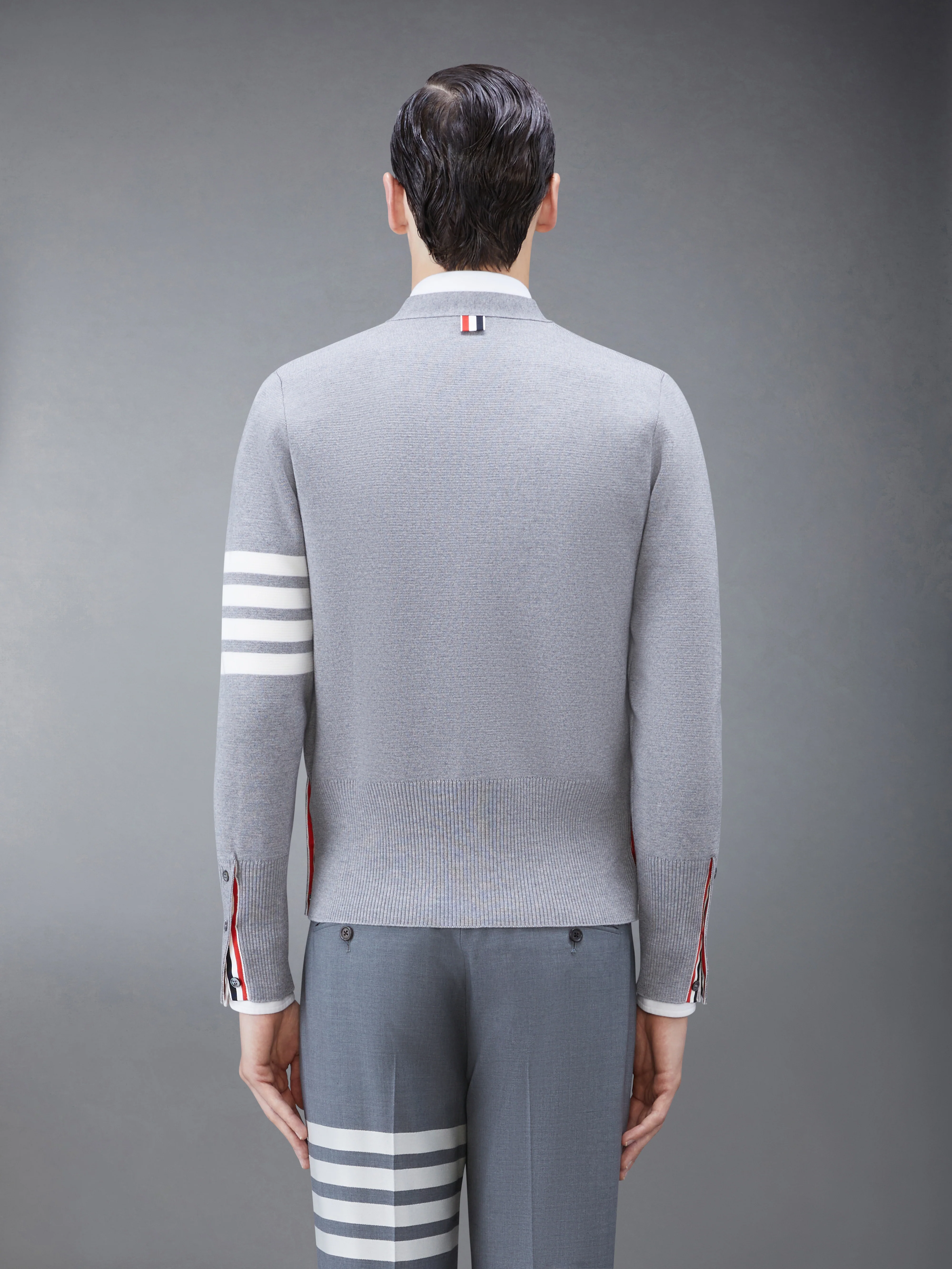WOOL 4-BAR V-NECK CARDIGAN