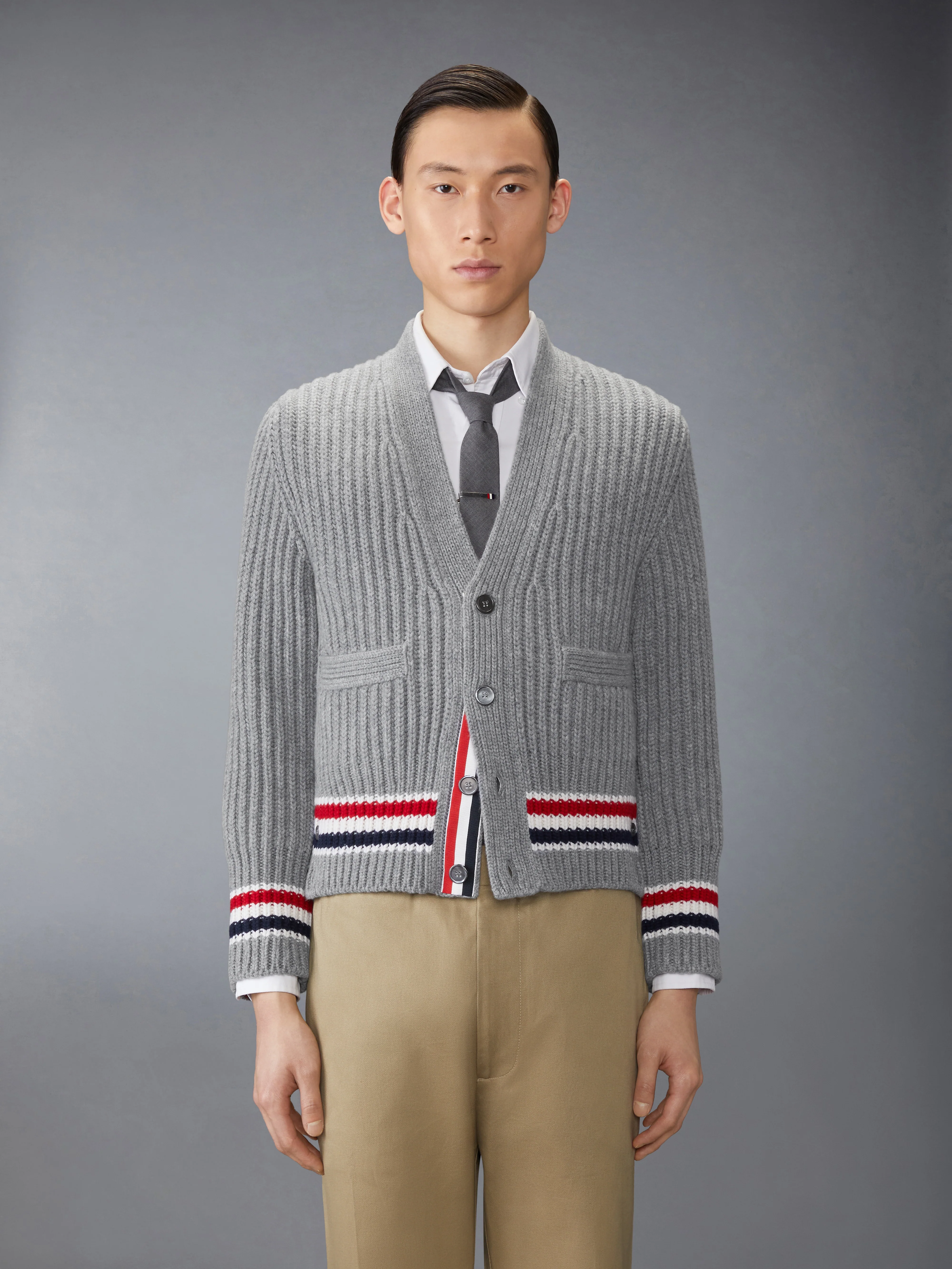 RWB STRIPE CASHMERE V NECK CARDIGAN