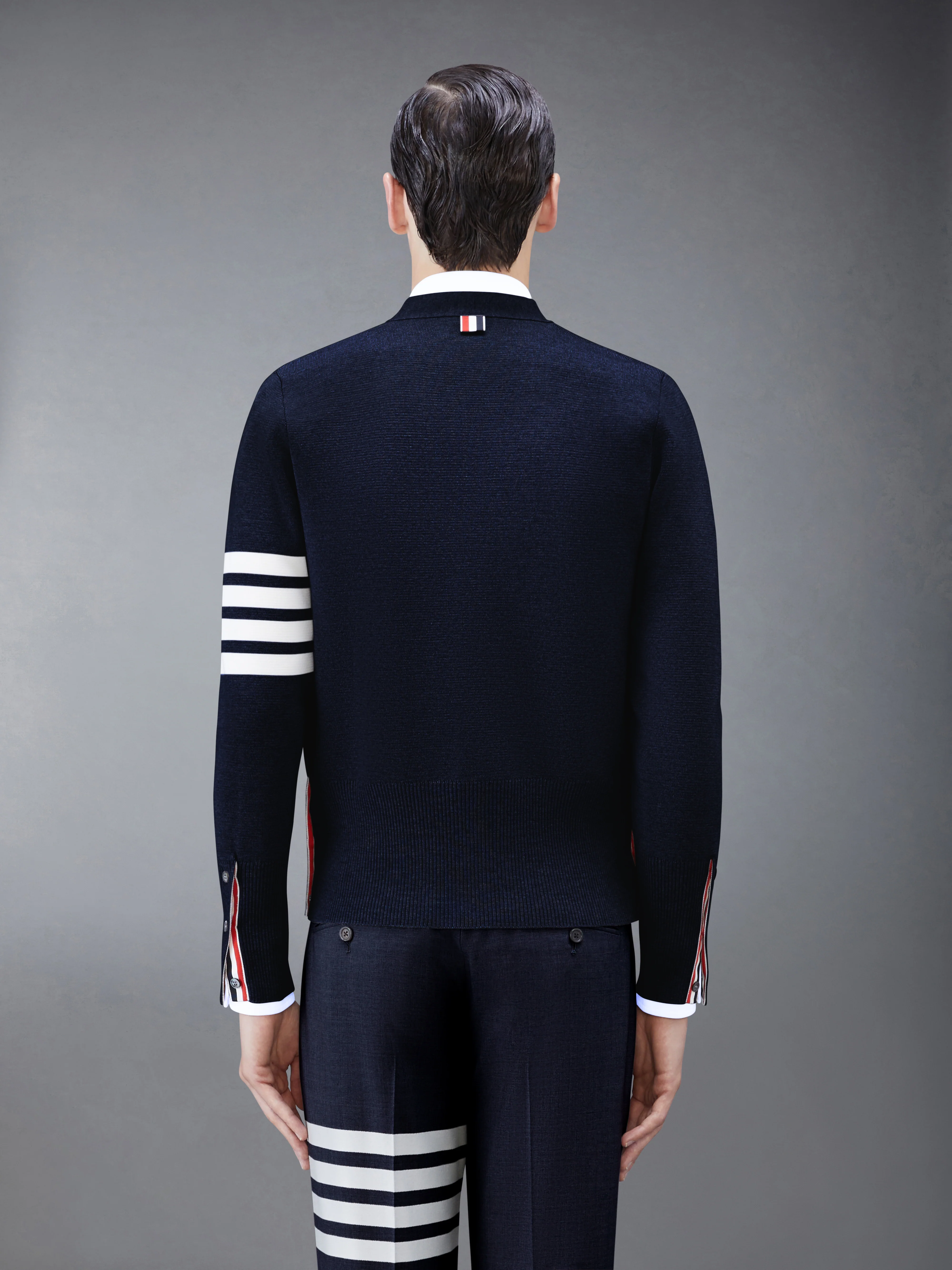 WOOL 4-BAR V-NECK CARDIGAN