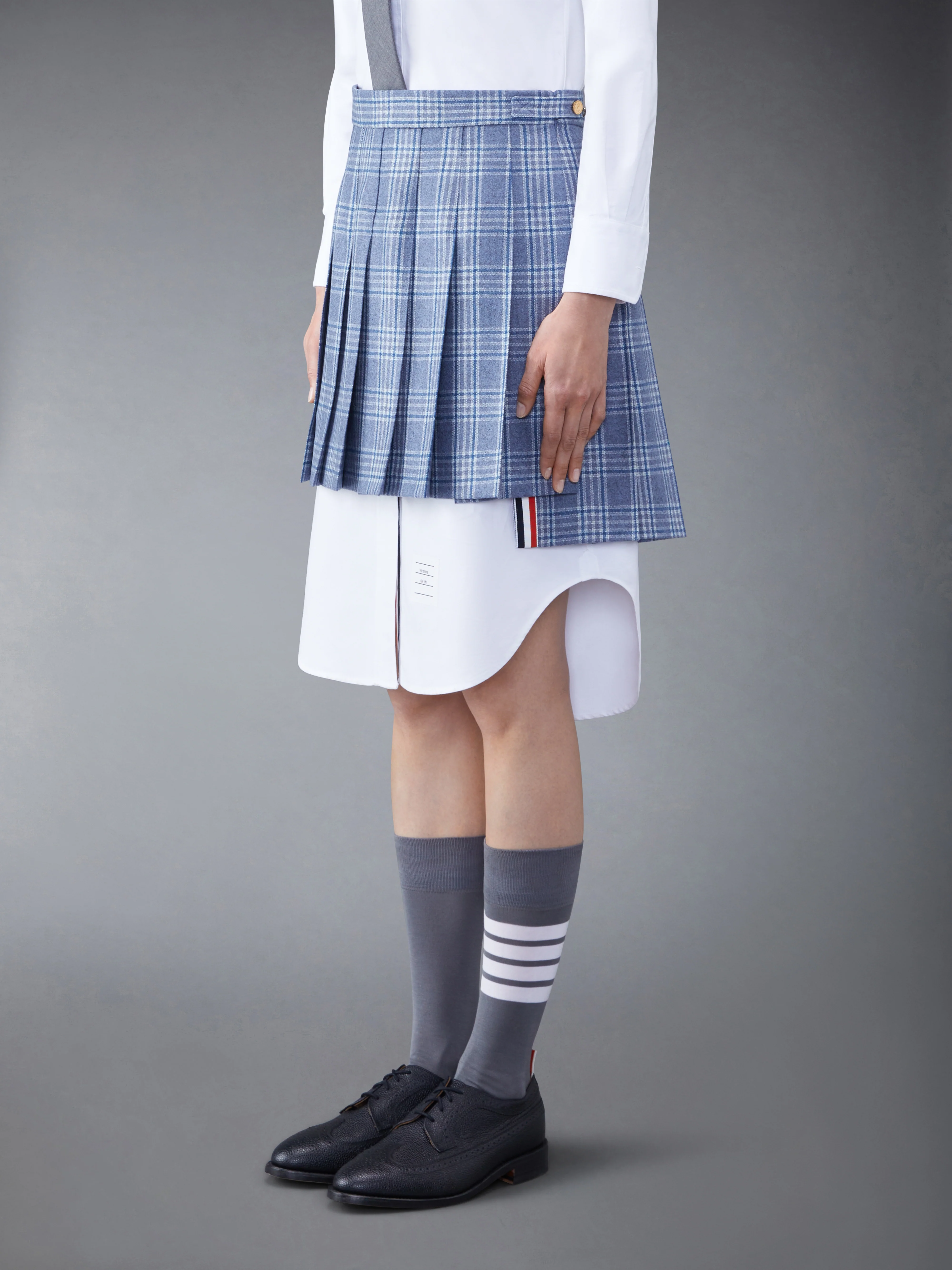 Wool Cashmere Check Pleated Mini Skirt