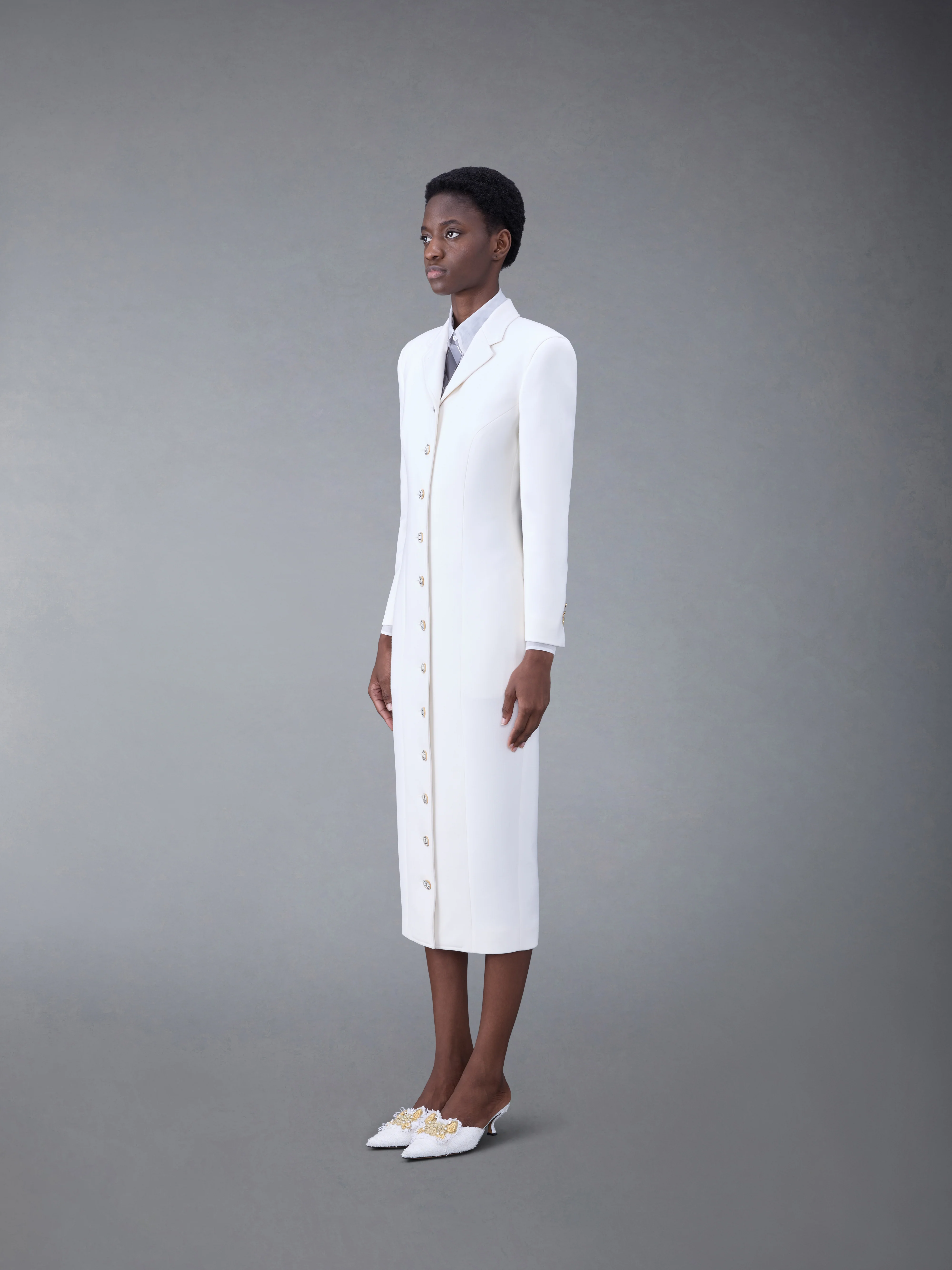 WOOL CREPE MOULDED SHOULDER MAXI DRESS
