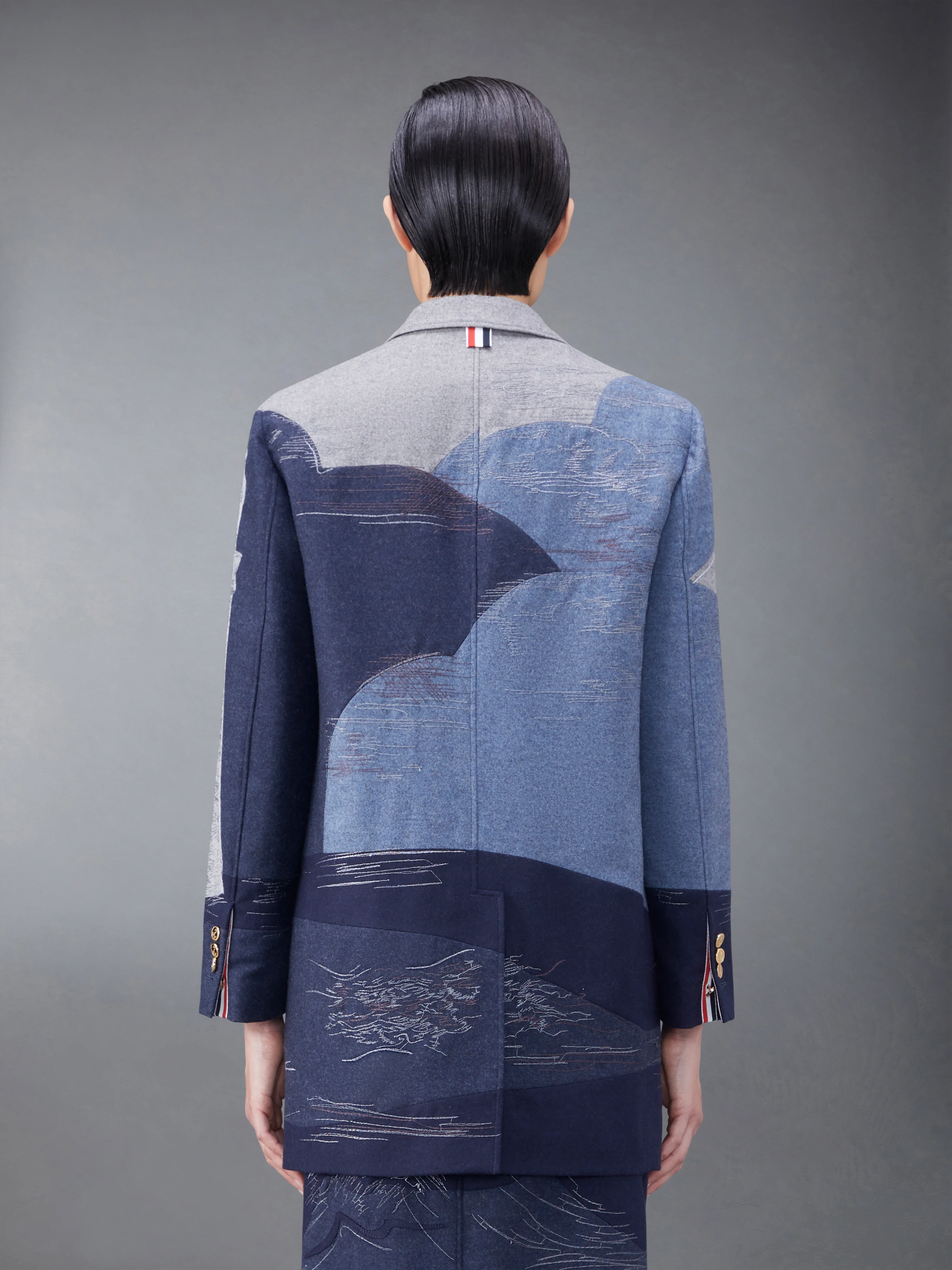 Wool Flannel Stitch Detail Oversized Sack Sport Coat