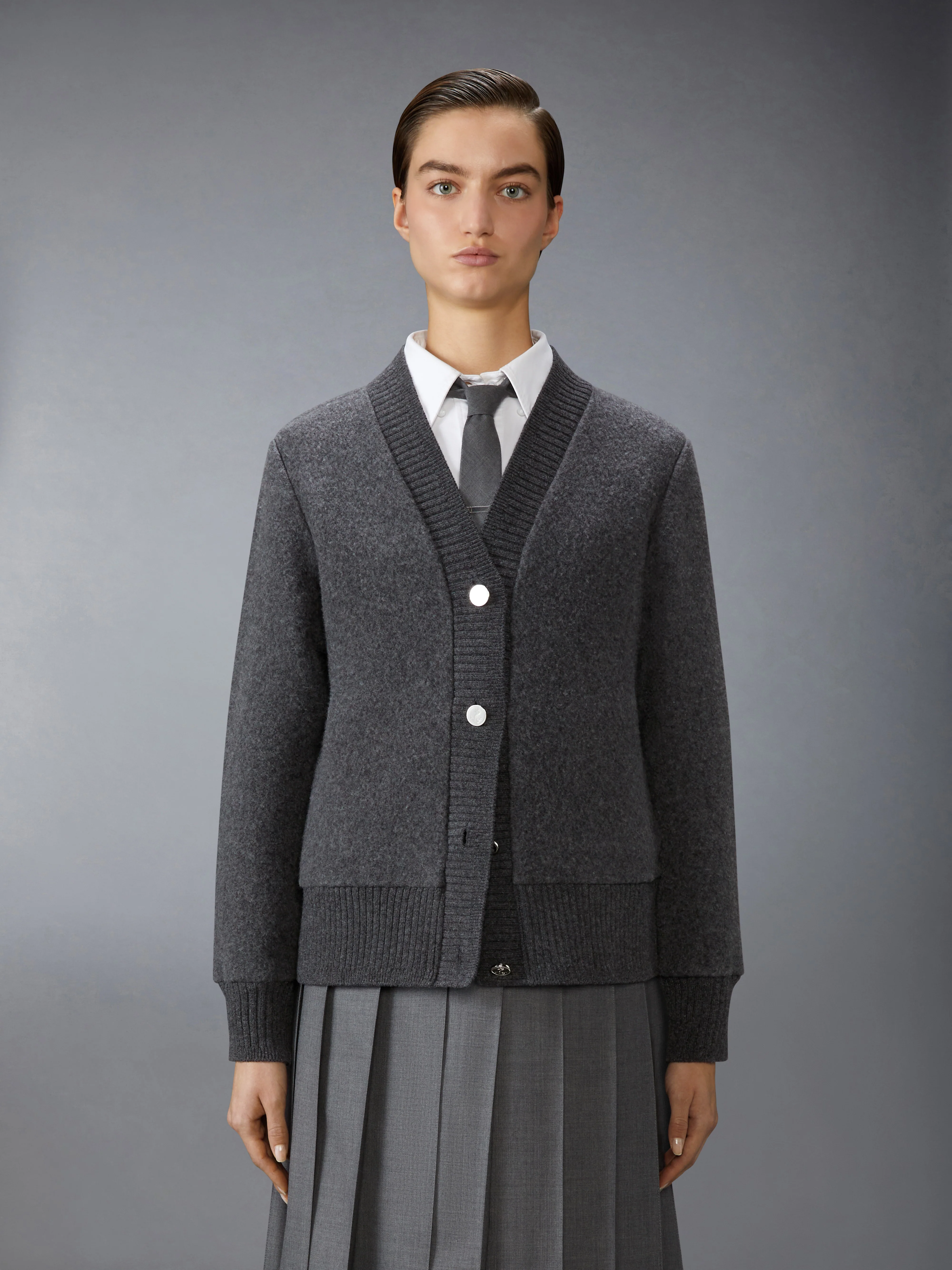 WOOL FLEECE OVERSIZED V NECK CARDIGAN