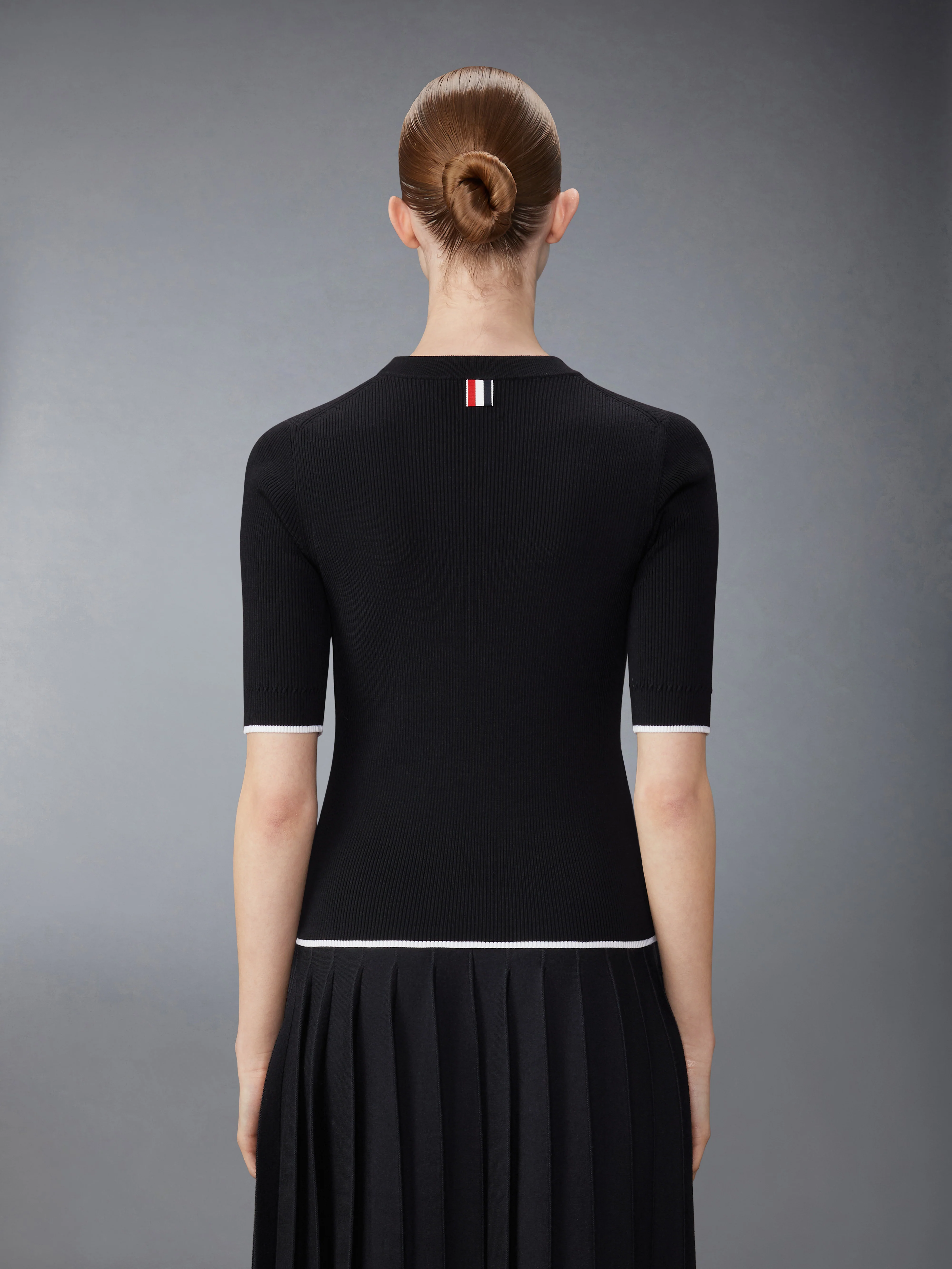 WOOL SILK BLEND TIPPING RIB STITCH CABLE TEE