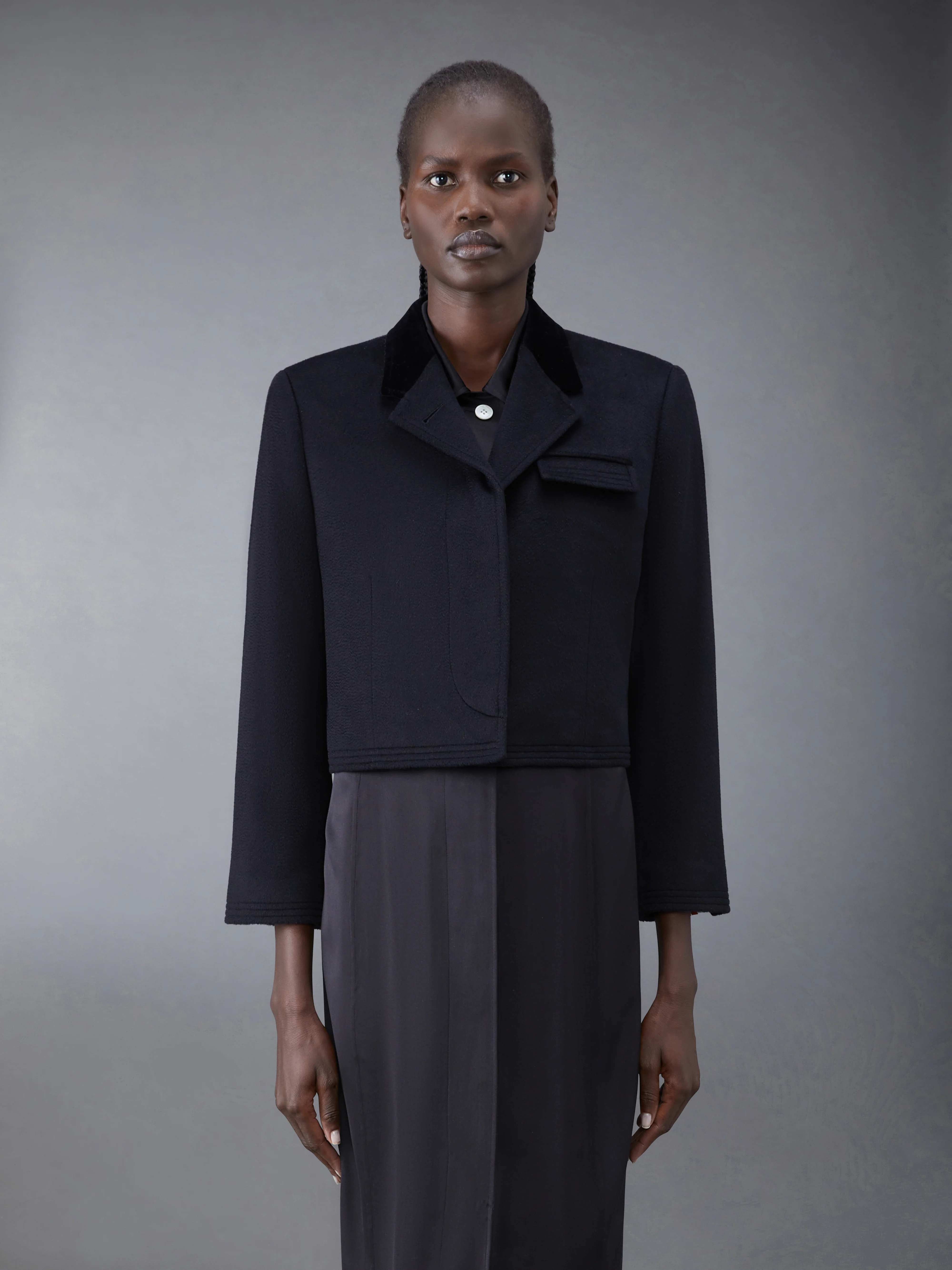 ZIBELINE COAT WEIGHT CASHMERE VELVET COLLAR CROPPED CHESTERFIELD COAT
