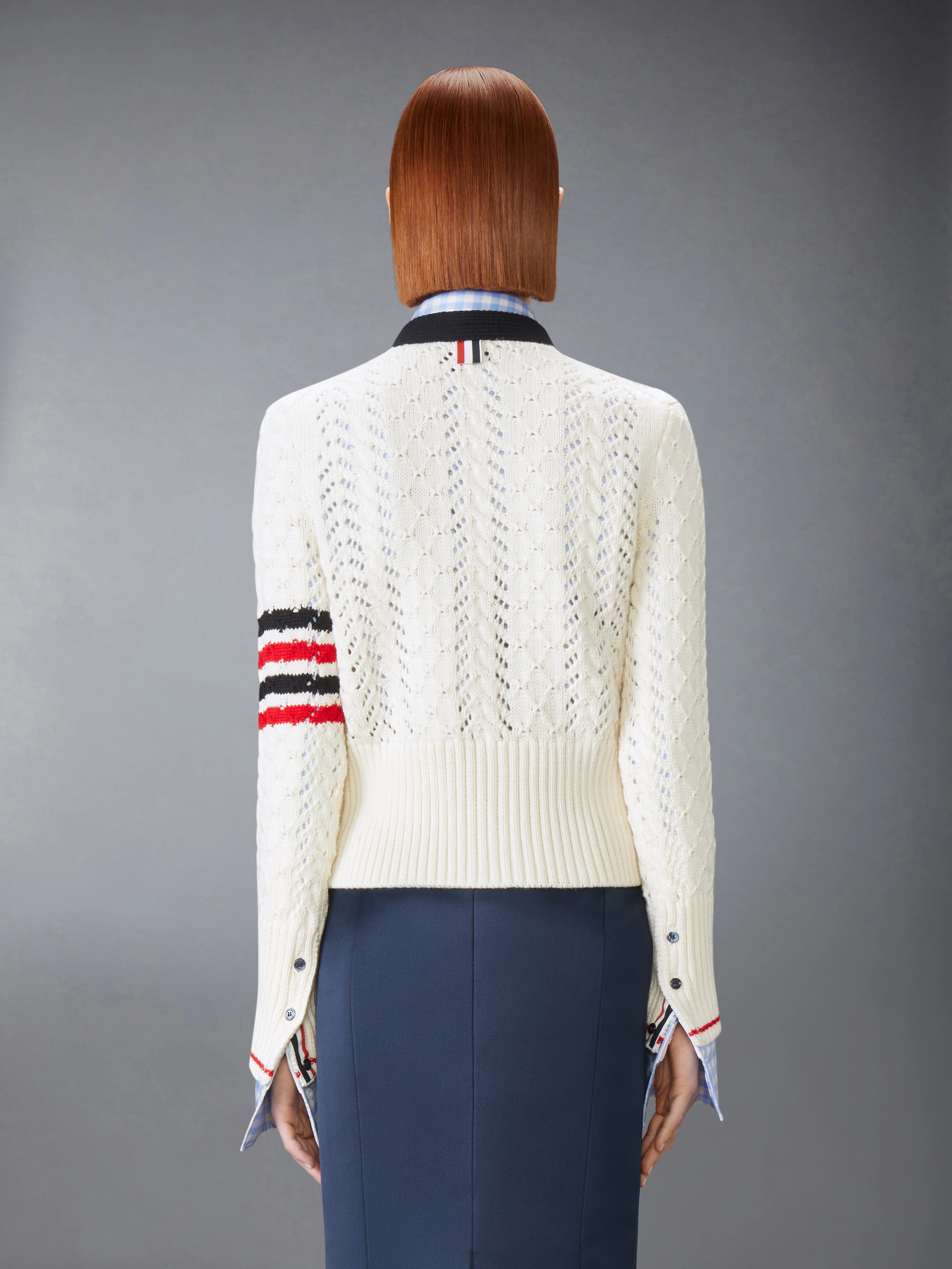 CABLE POINTELLE STITCH MERINO WOOL 4-BAR CARDIGAN