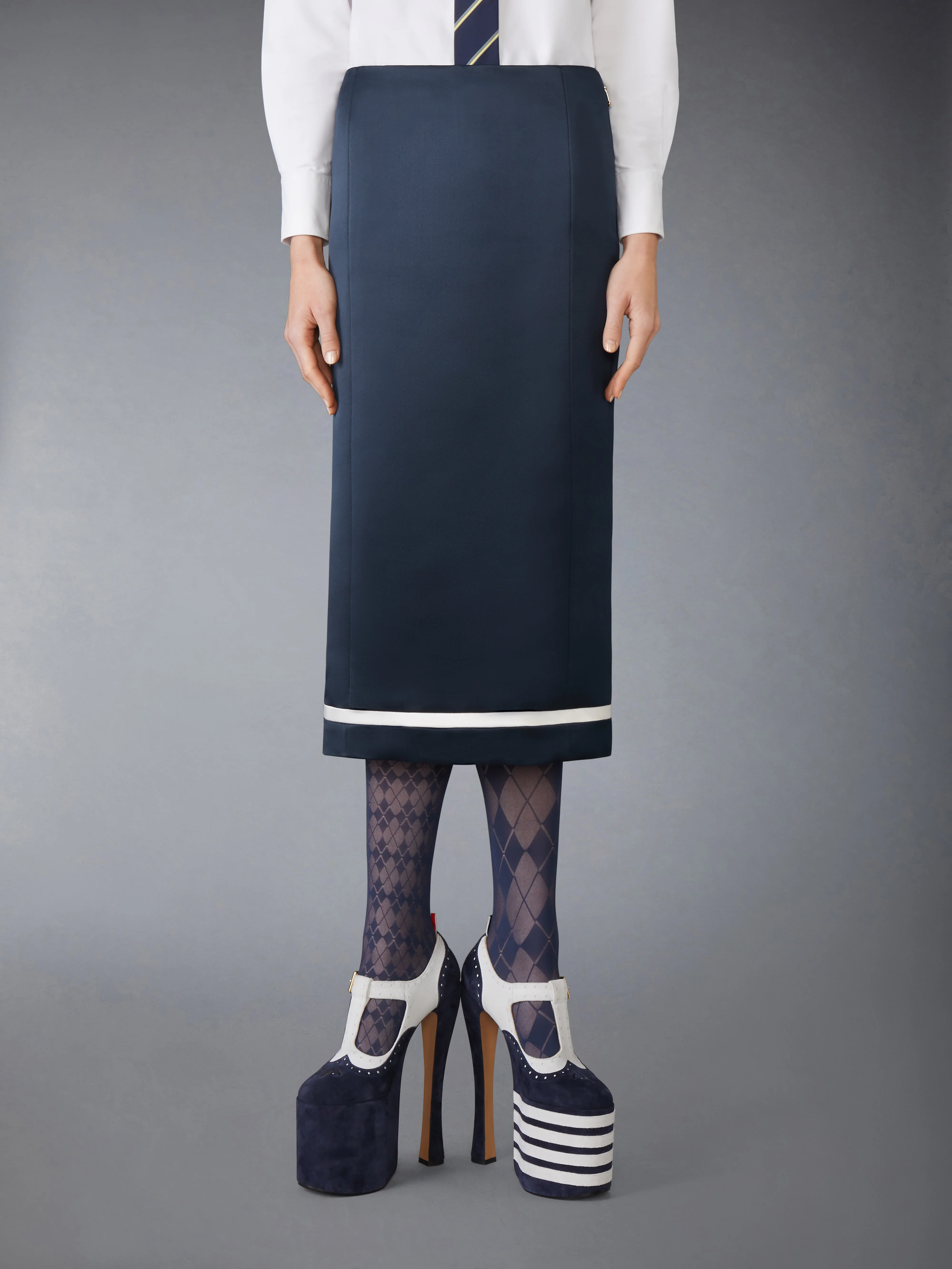 SOLID DOUBLE DUCHESS PENCIL SKIRT