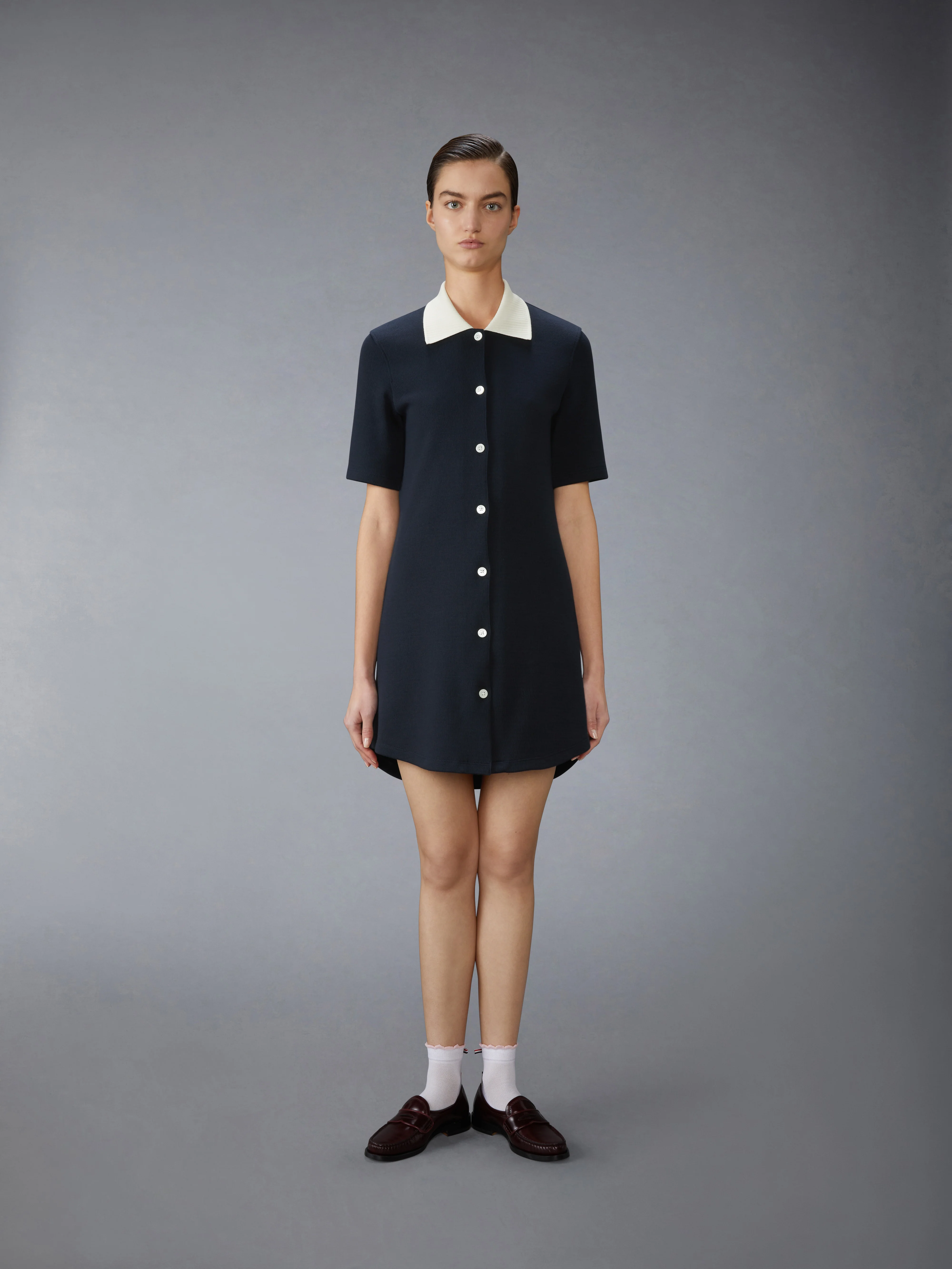SOLID DOUBLE FACE KNIT POLO DRESS