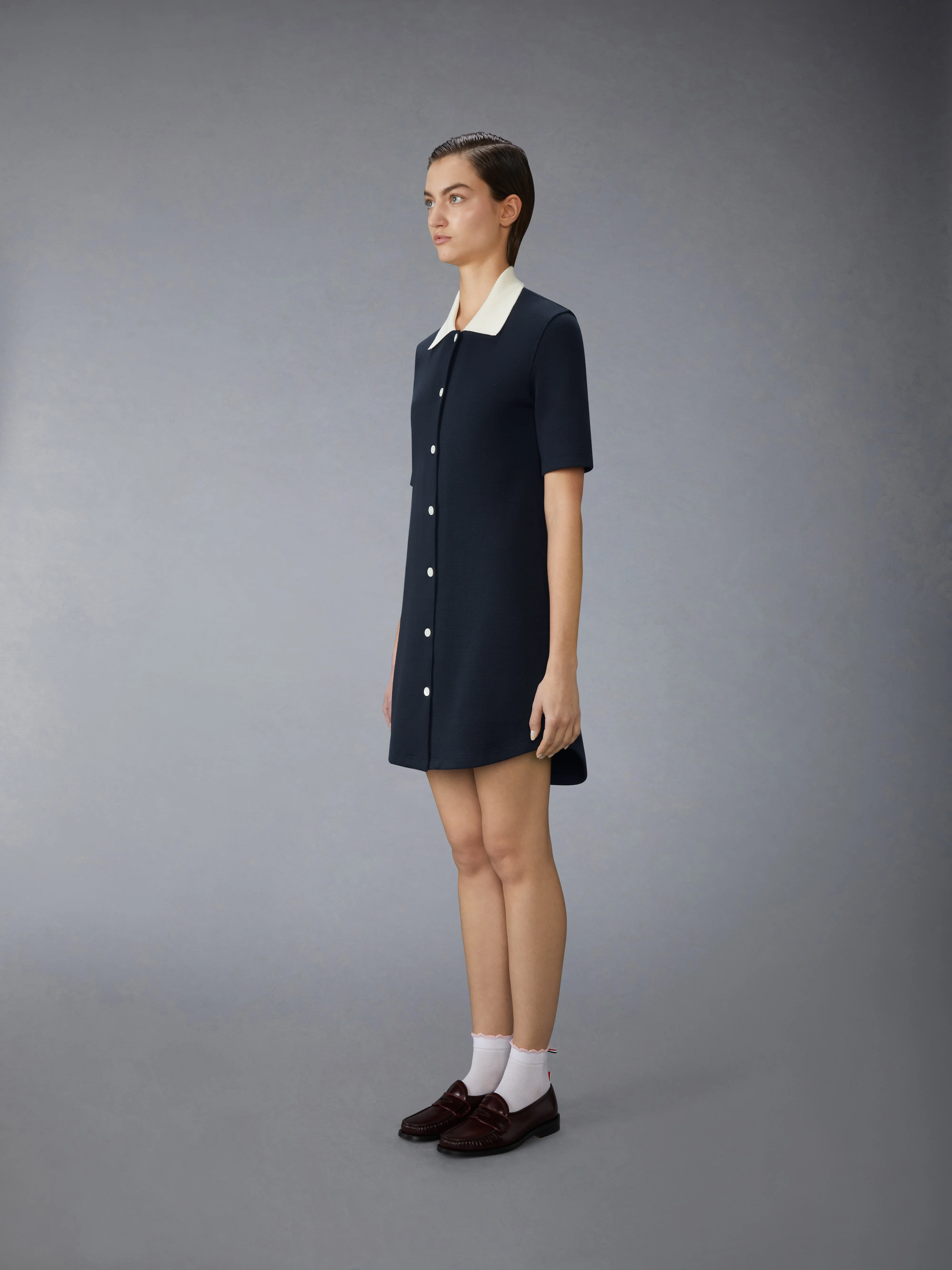 SOLID DOUBLE FACE KNIT POLO DRESS