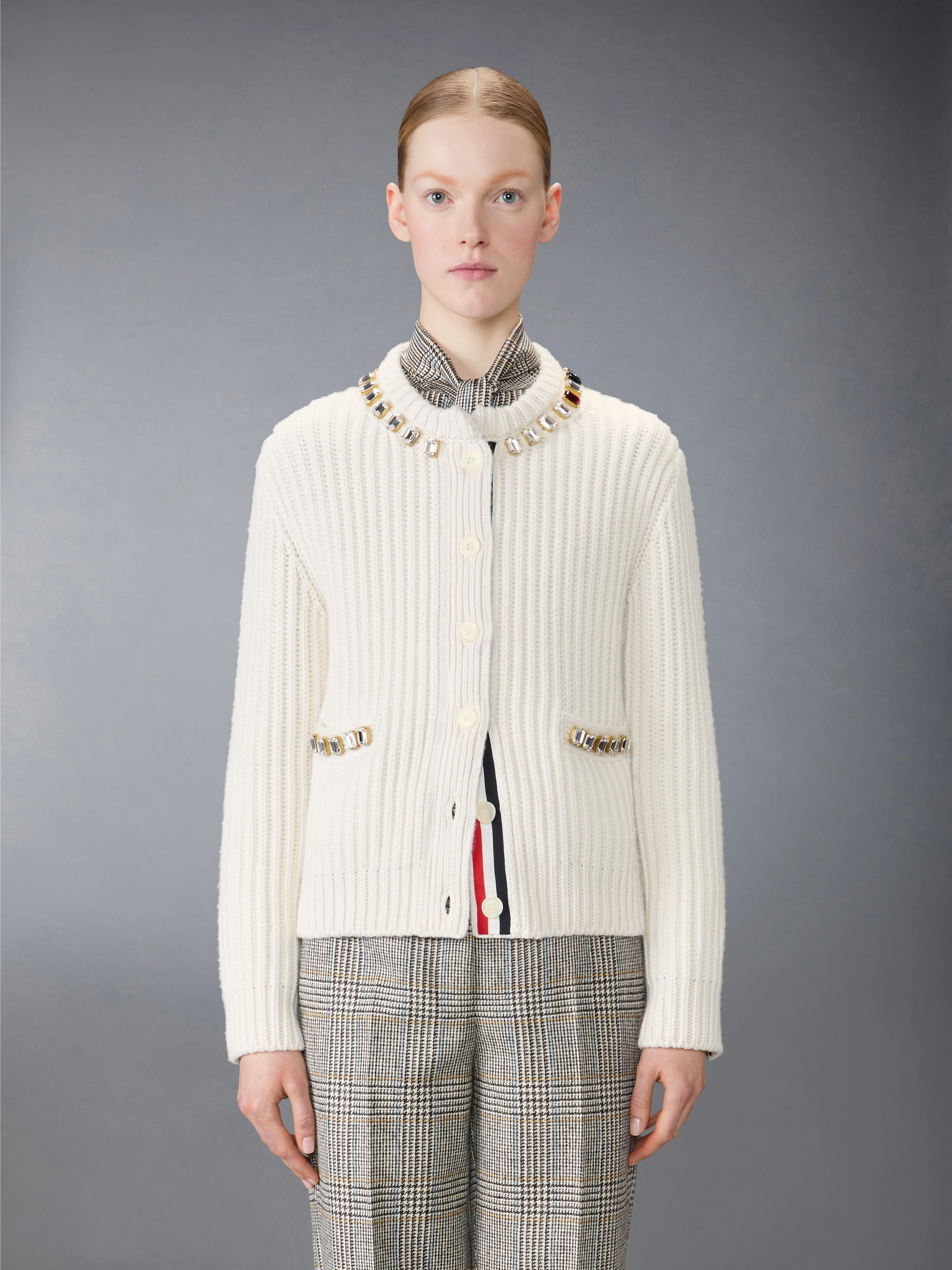 SWAROVSKI CRYSTAL HALF STITCH CASHMERE CARDIGAN