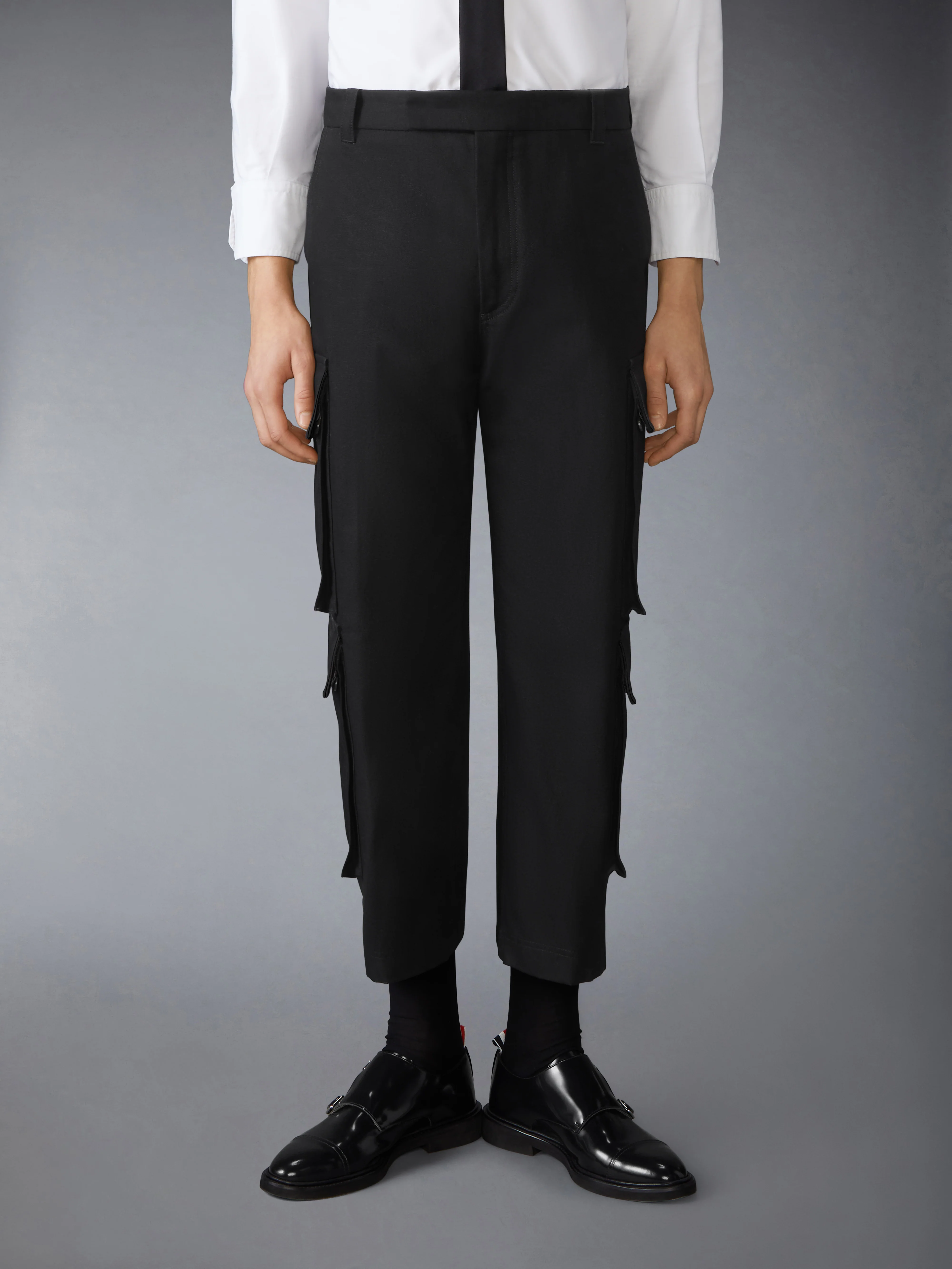WASHED COTTON UTILITY CHINO CARGO TROUSERS