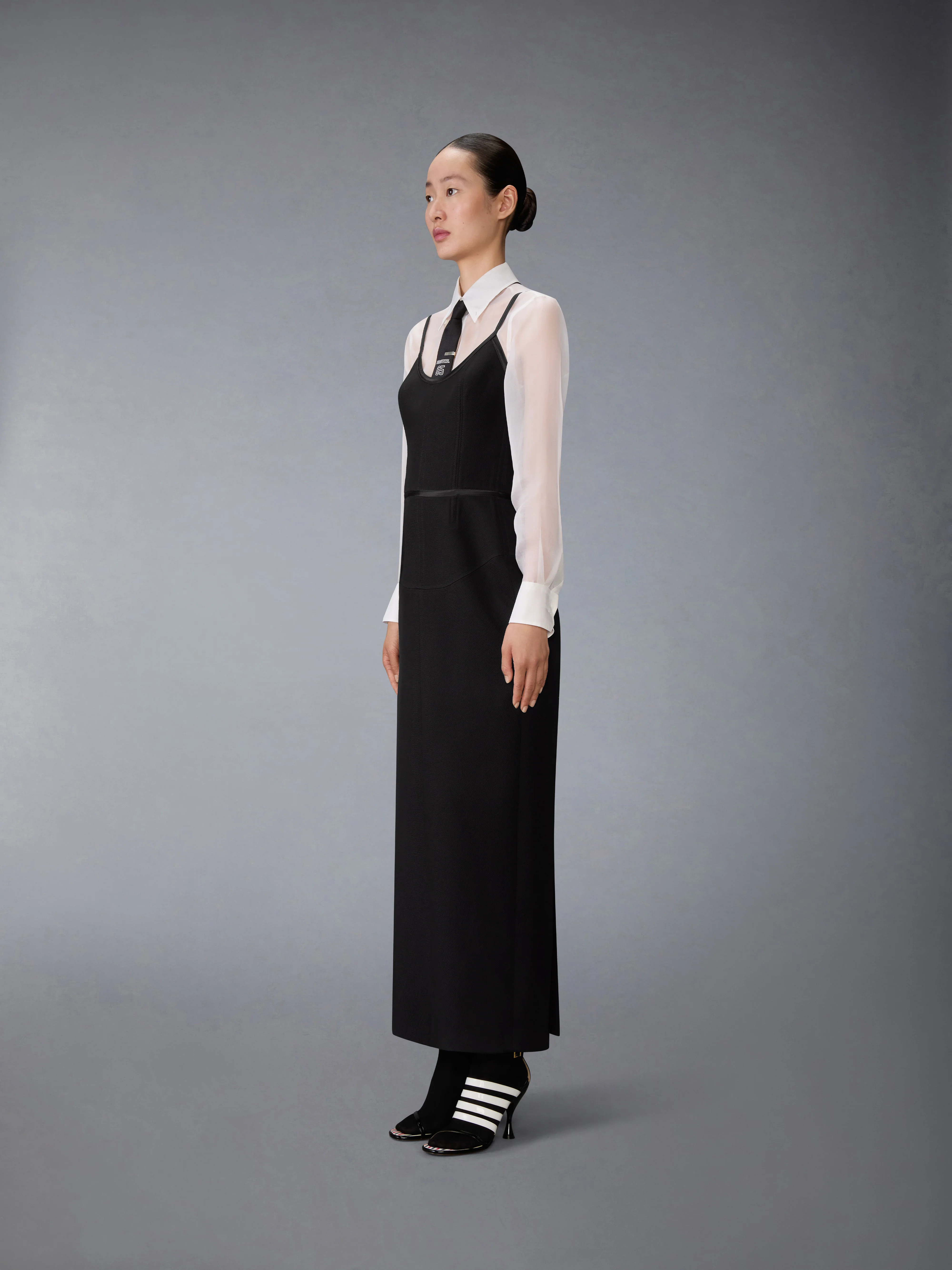 WHIPCORD SATIN TIPPED CORSET DRESS