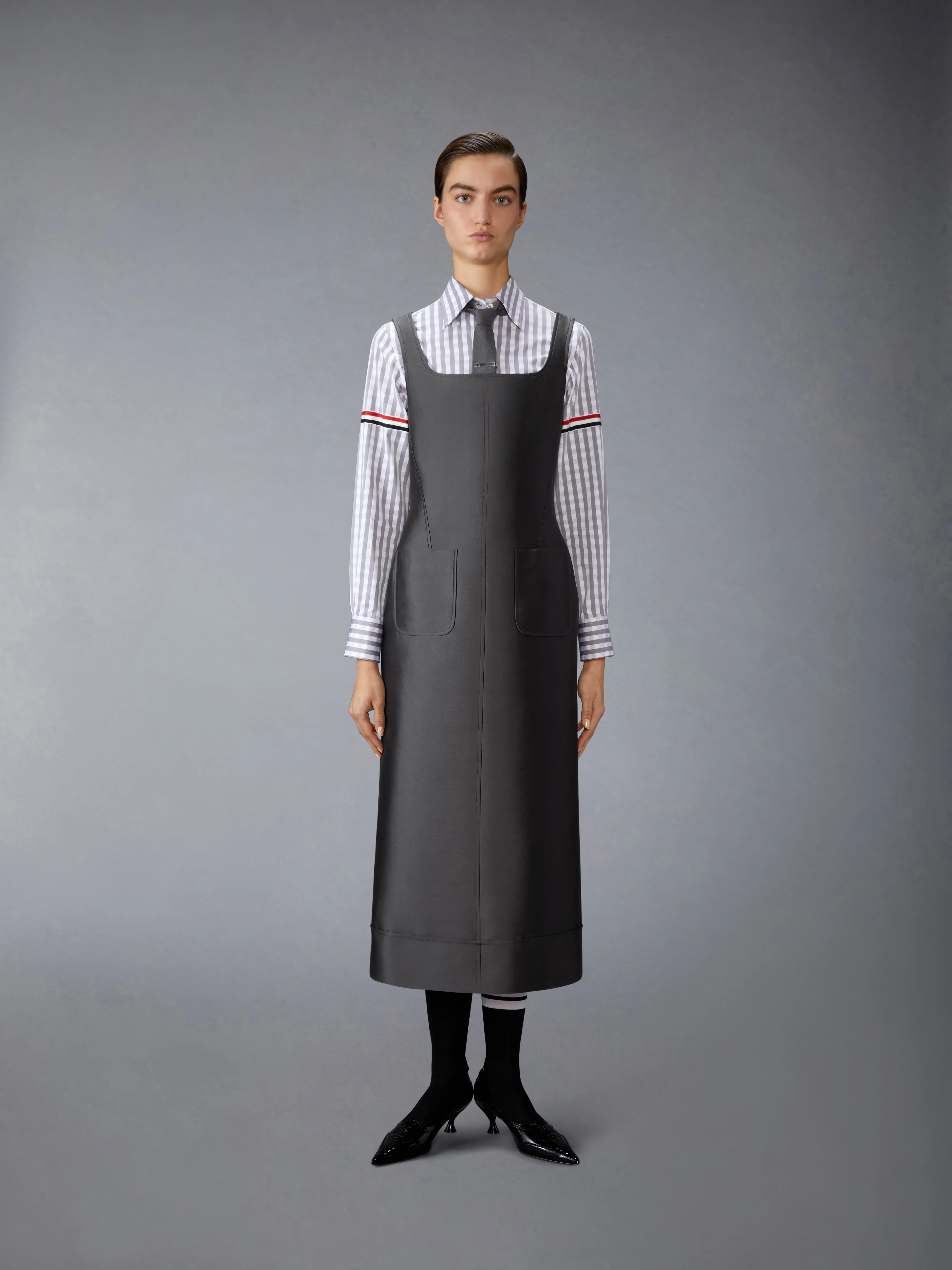WOOL AND SILK SQUARE NECK COLUMN DRESS