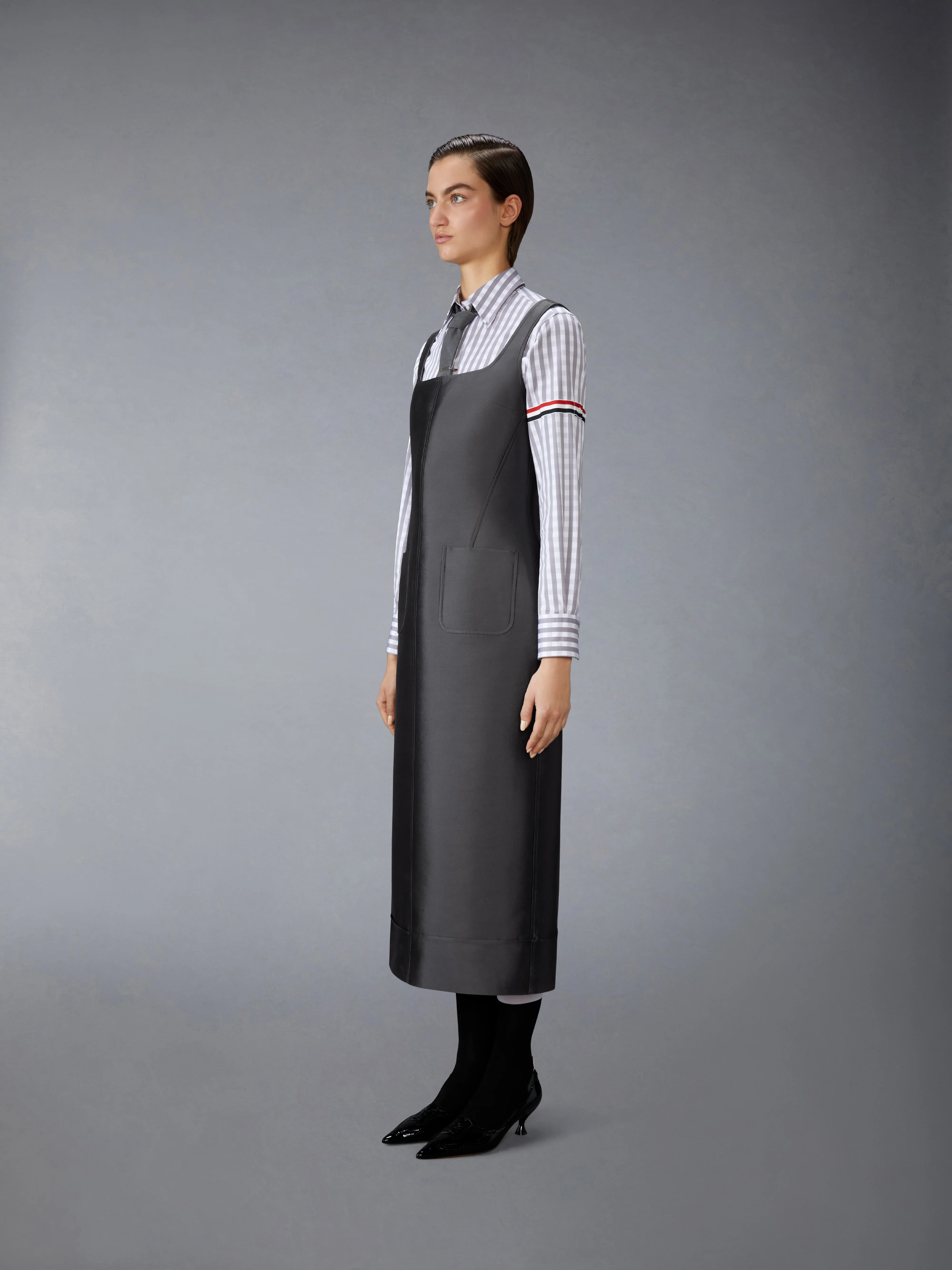 WOOL AND SILK SQUARE NECK COLUMN DRESS