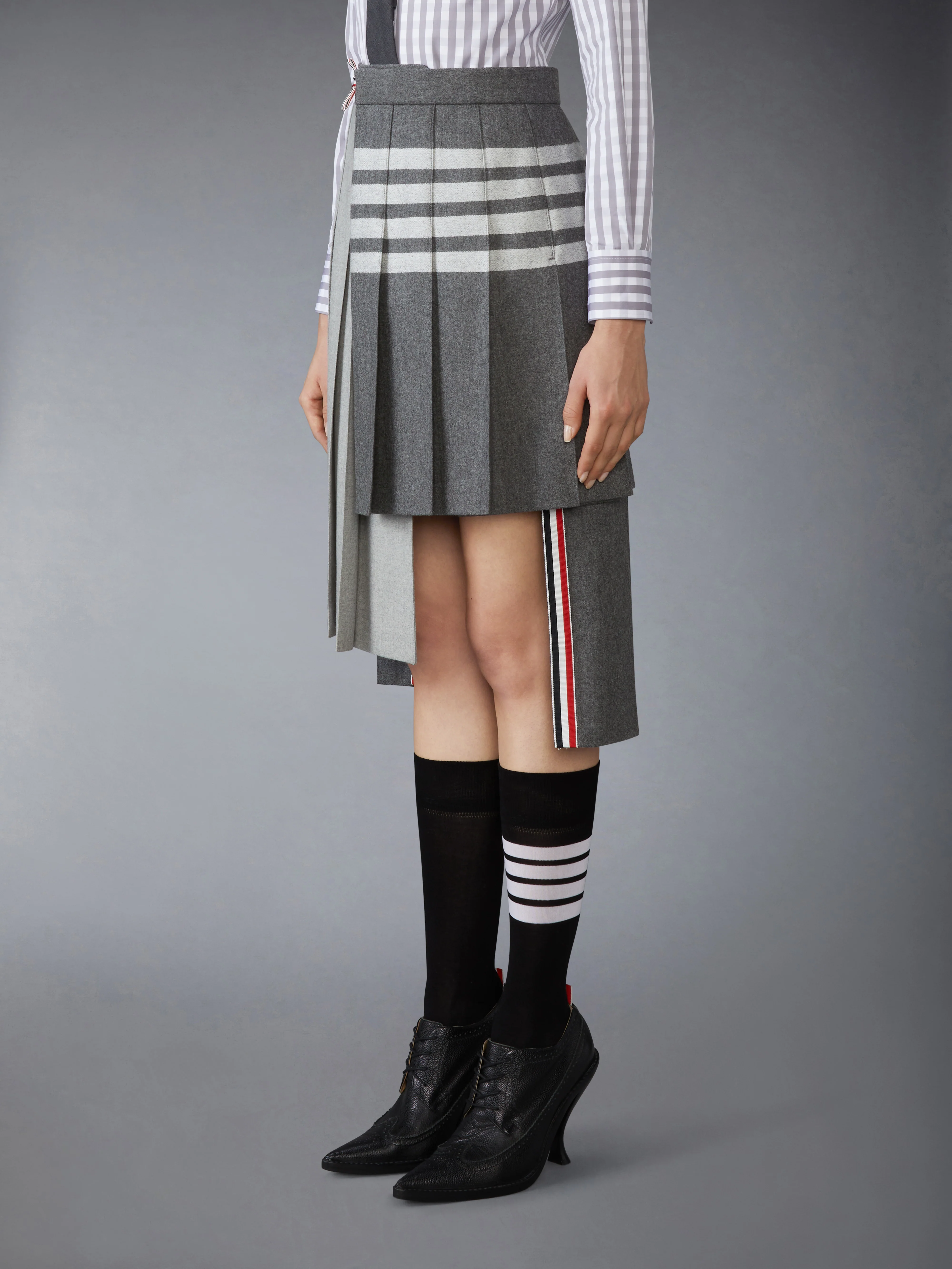 WOOL FLANNEL 4-BAR PLEATED SKIRT