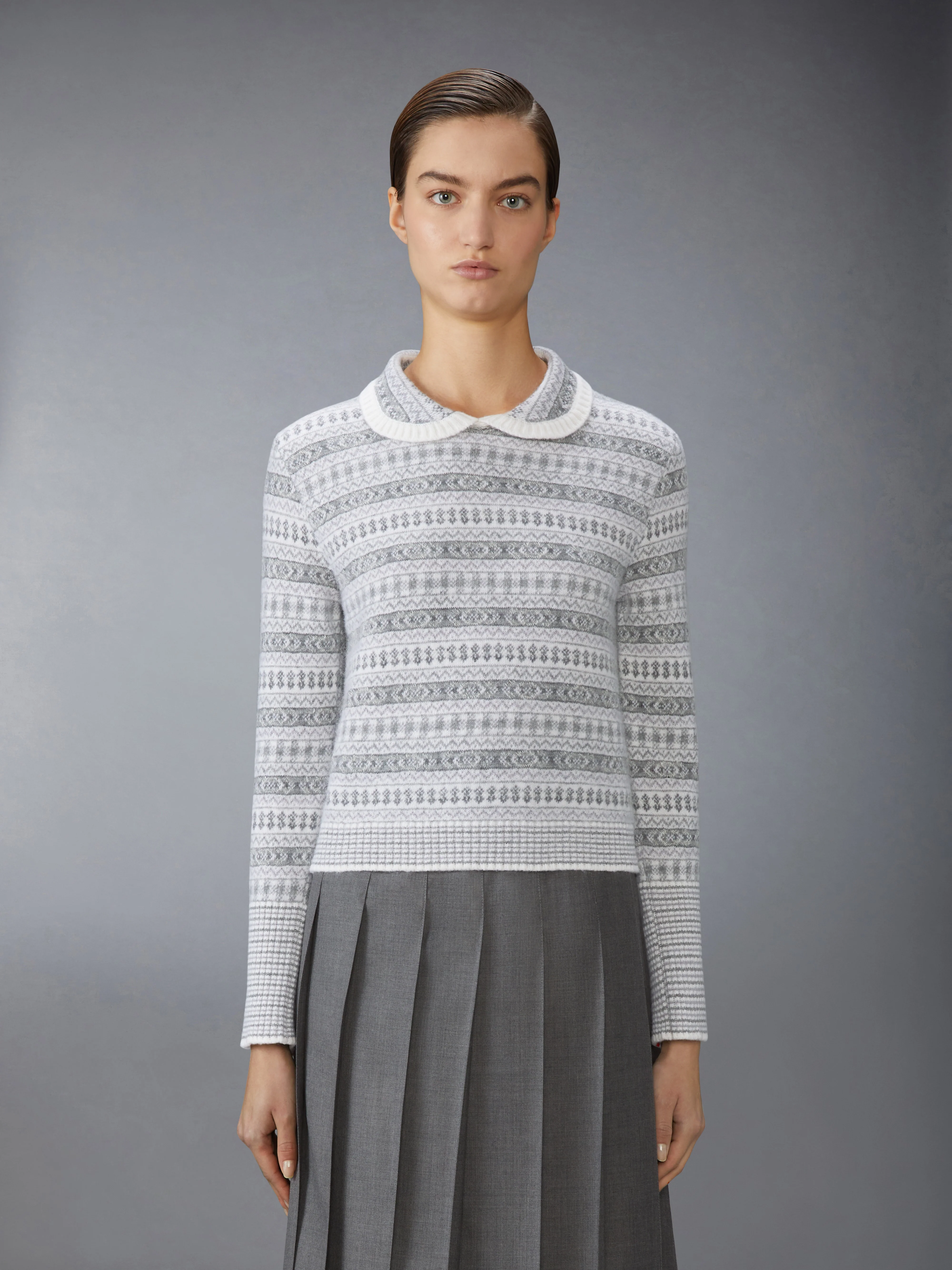 WOOL FLANNEL AND MOHAIR JACQUARD PETER PAN COLLAR PULLOVER