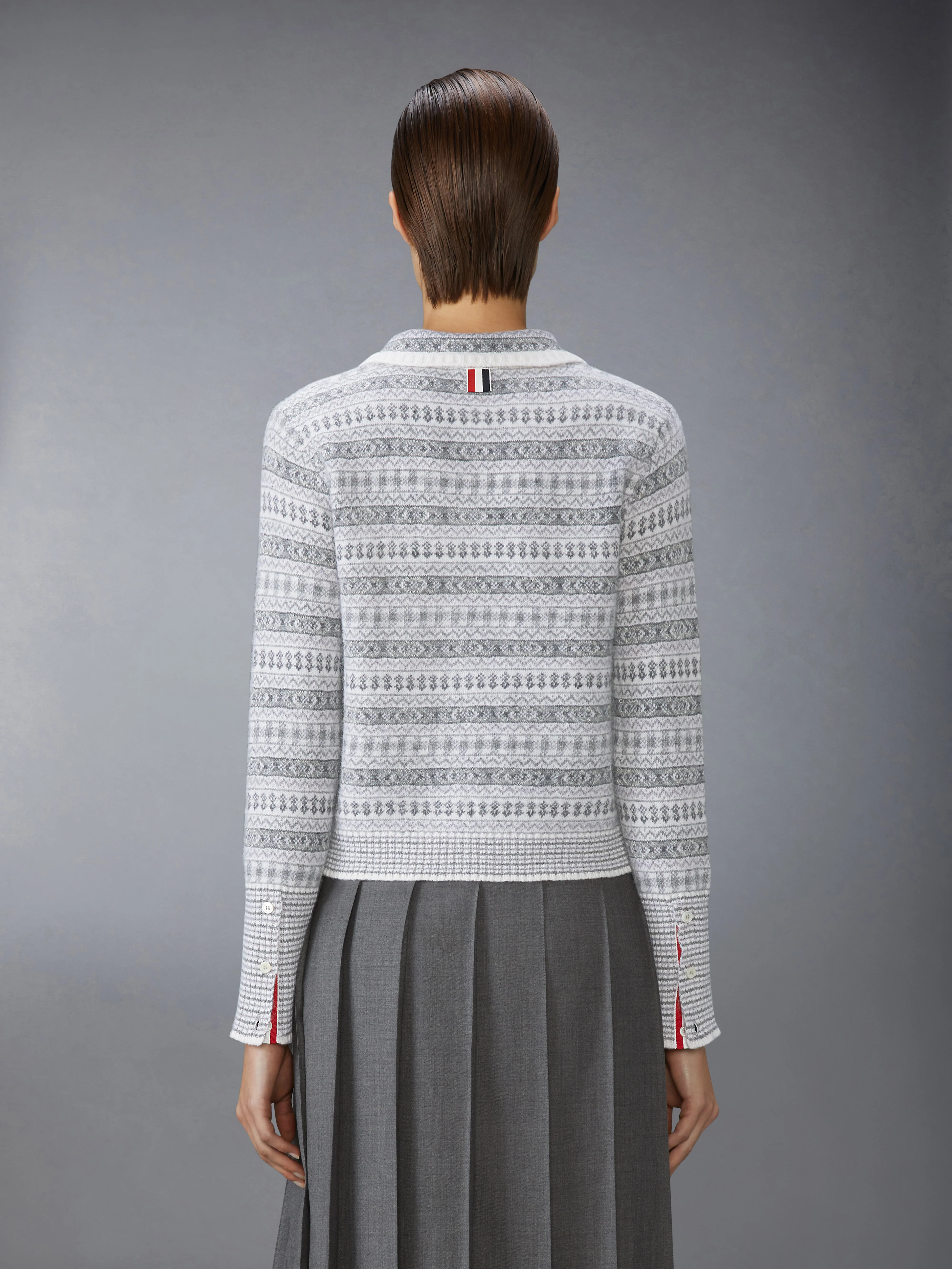 WOOL FLANNEL AND MOHAIR JACQUARD PETER PAN COLLAR PULLOVER