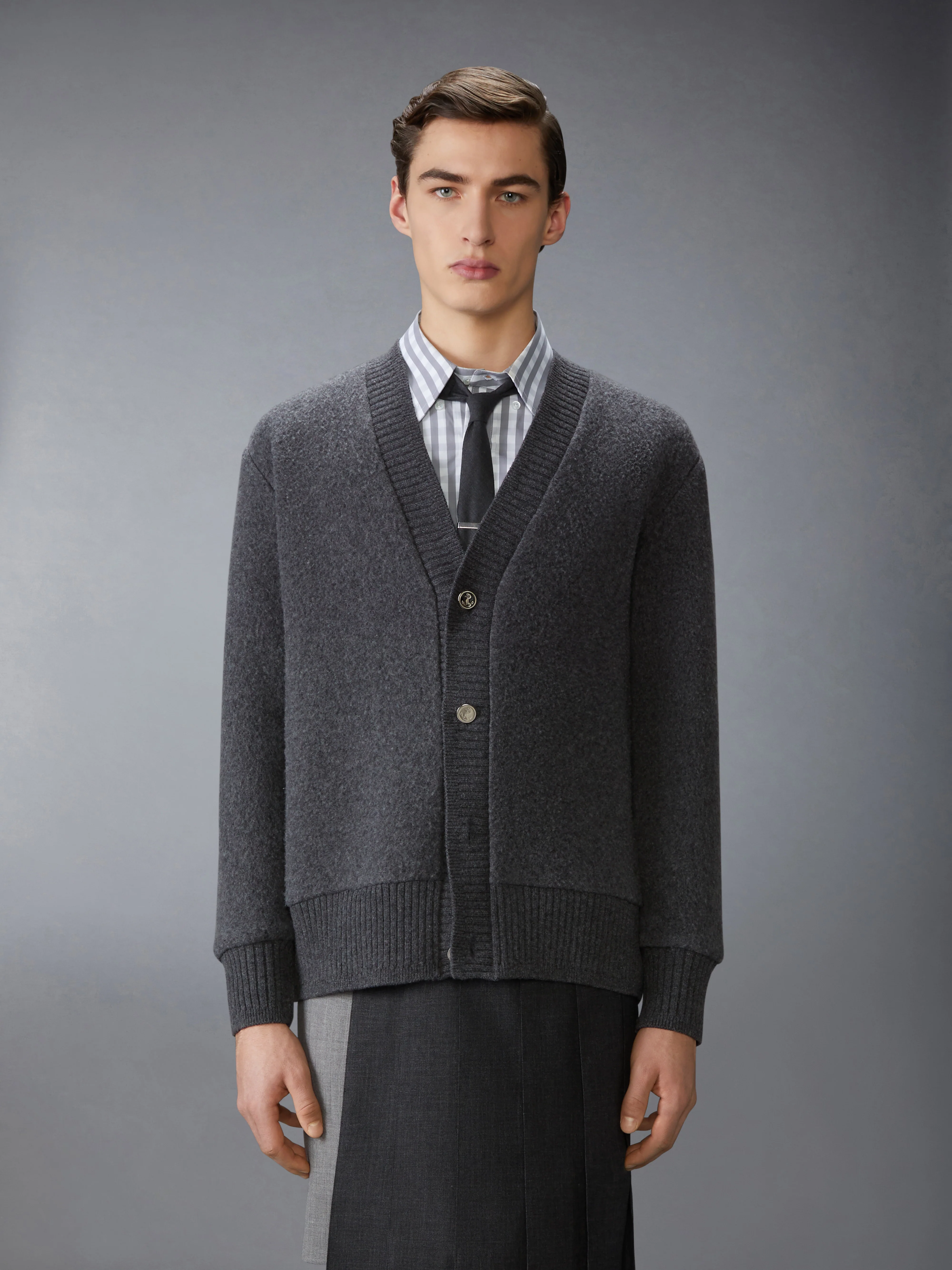 WOOL FLEECE OVERSIZED V NECK CARDIGAN