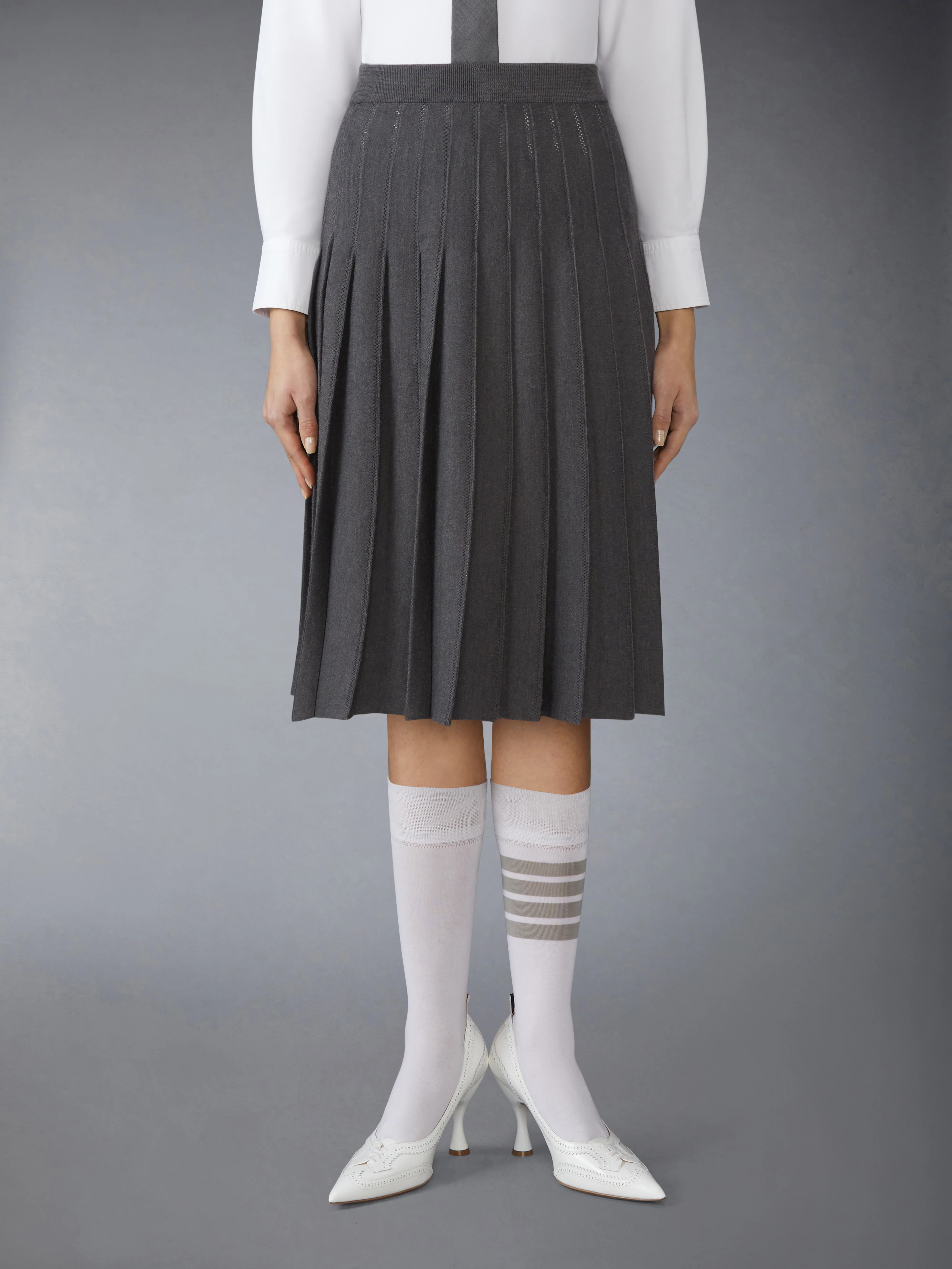 WOOL SILK POINTELLE PLEATED SKIRT