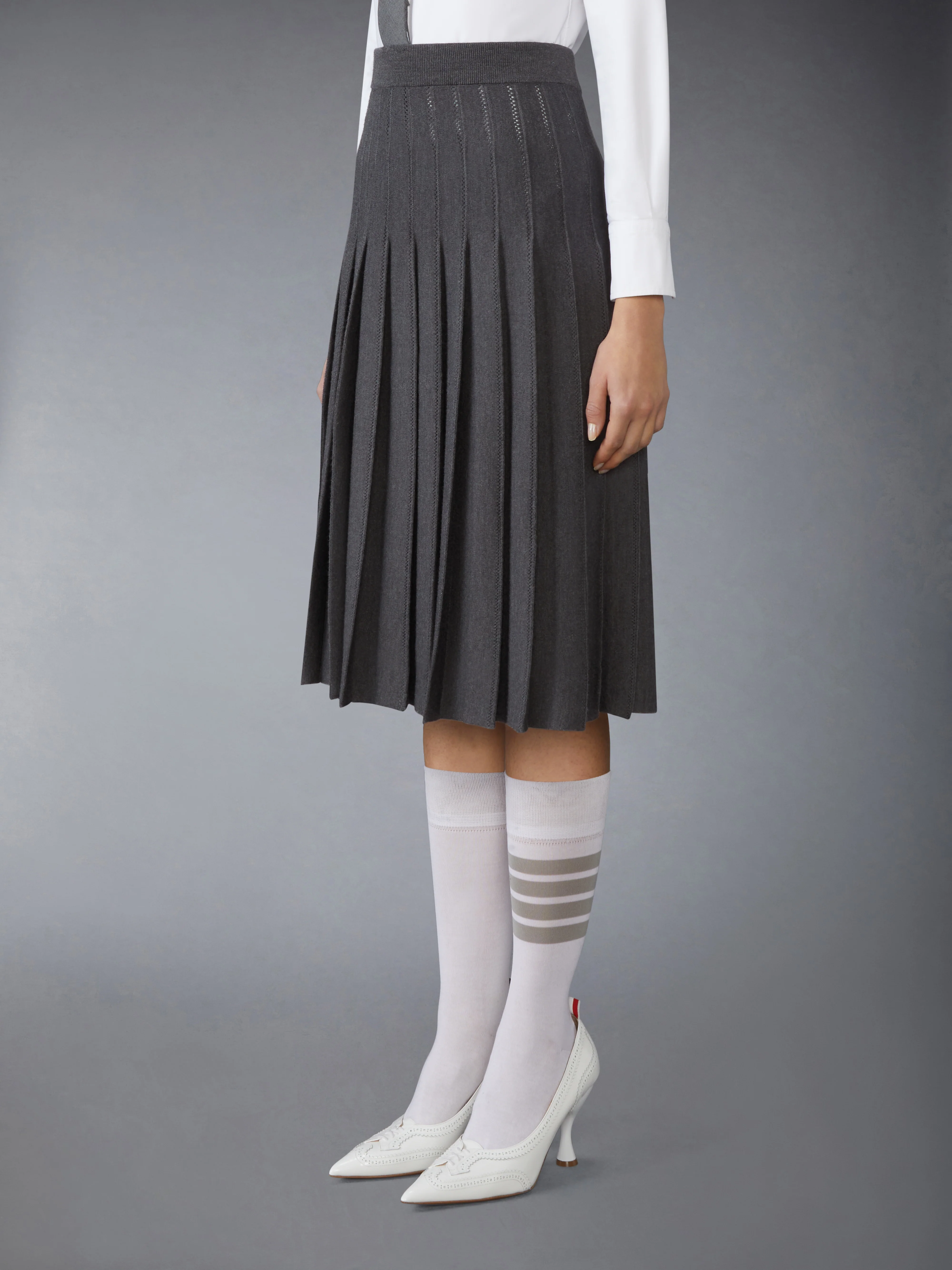WOOL SILK POINTELLE PLEATED SKIRT