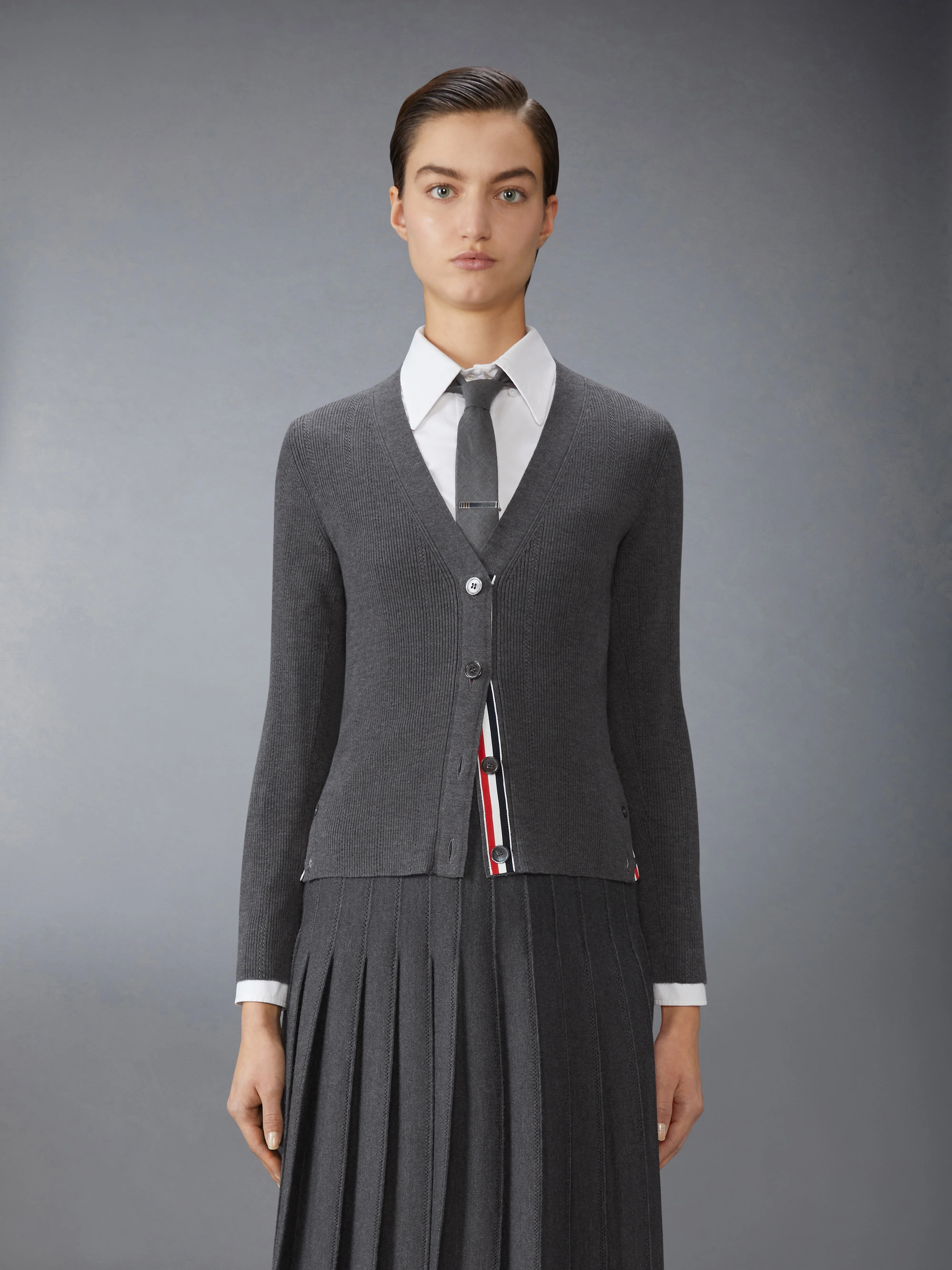 WOOL SILK POINTELLE V NECK CARDIGAN