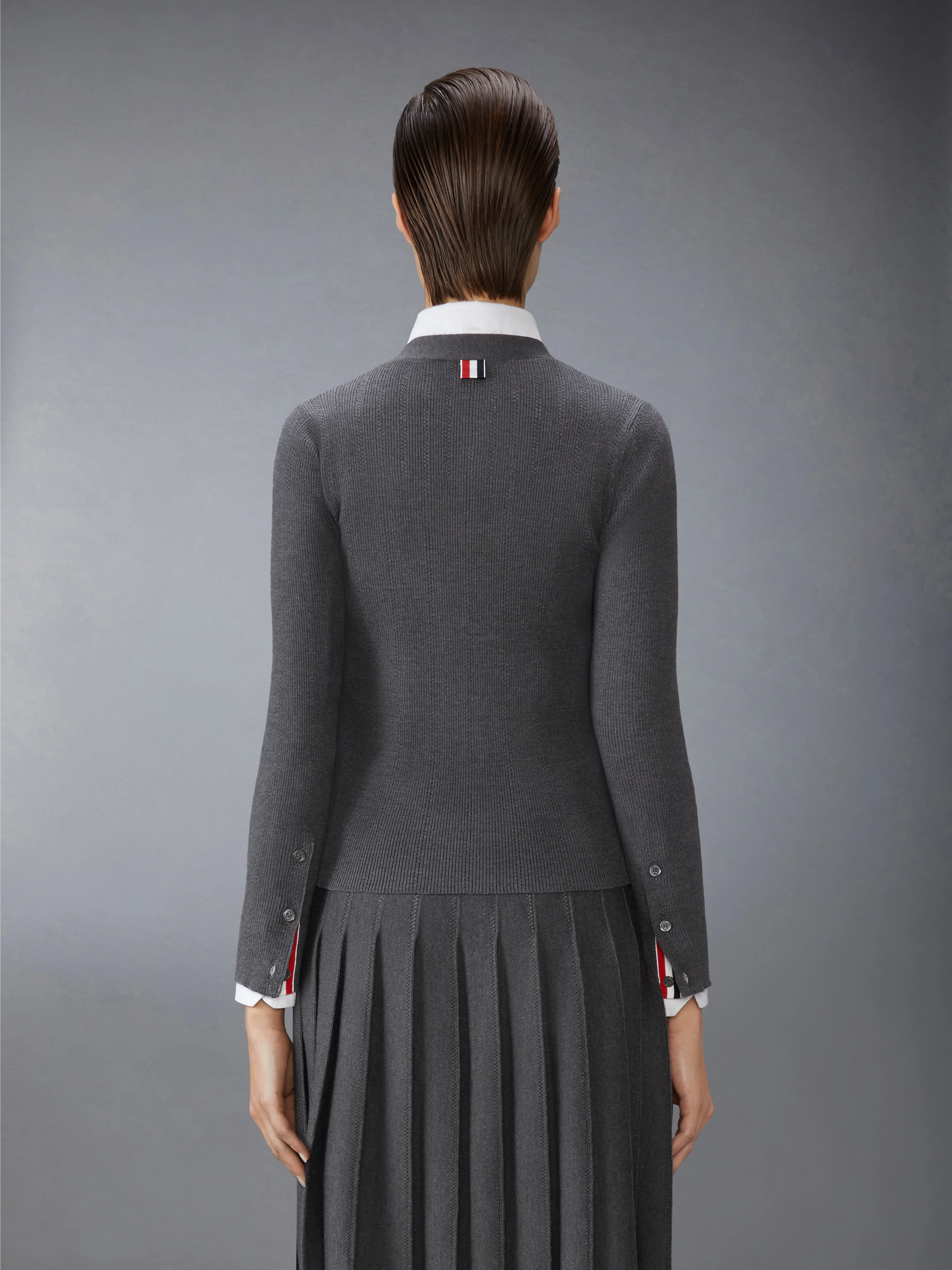 WOOL SILK POINTELLE V NECK CARDIGAN