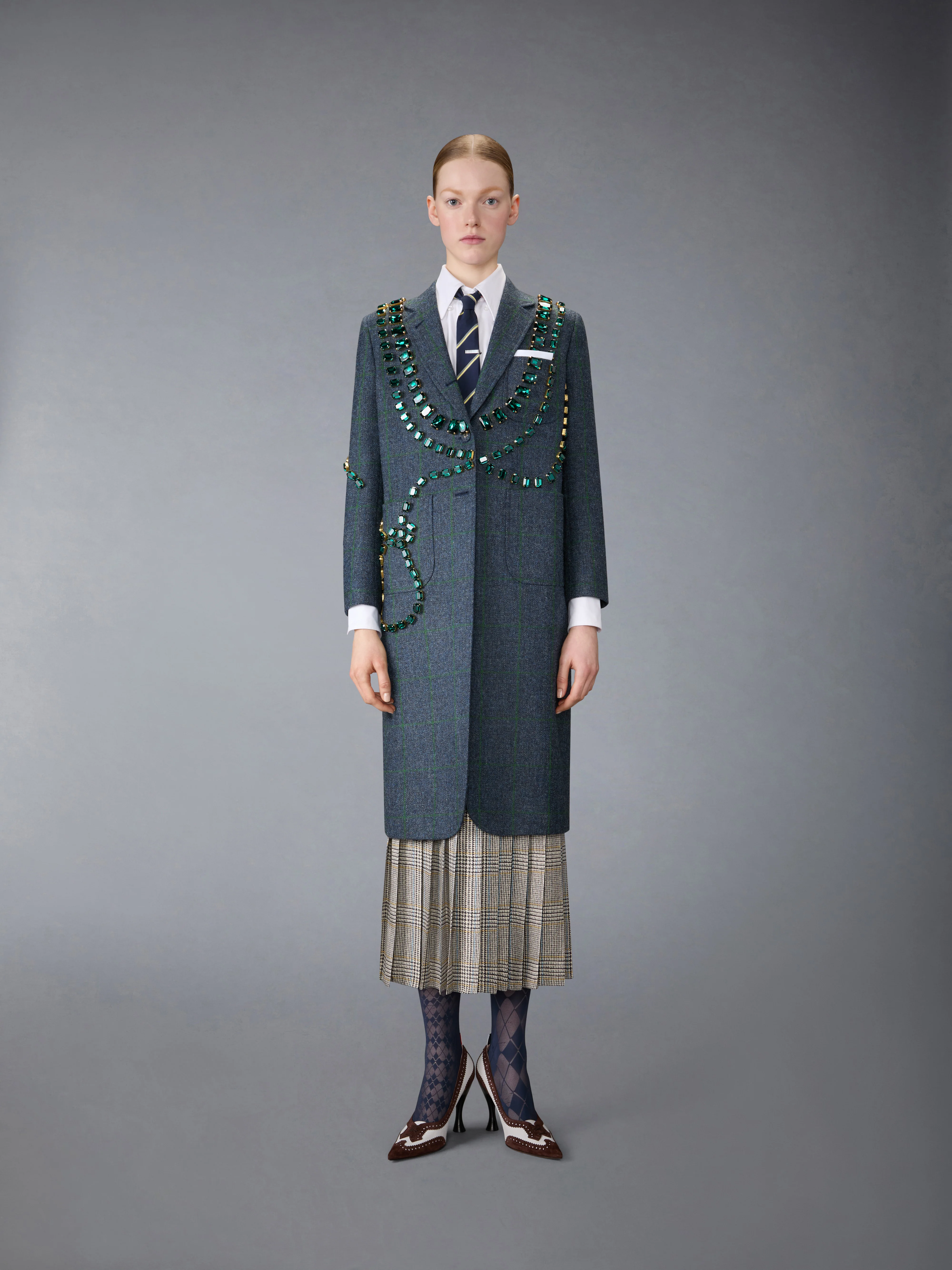 WINDOWPANE HUNTING TWEED TROMPE L'OEIL JACKET WITH SWAROVSKI CRYSTAL