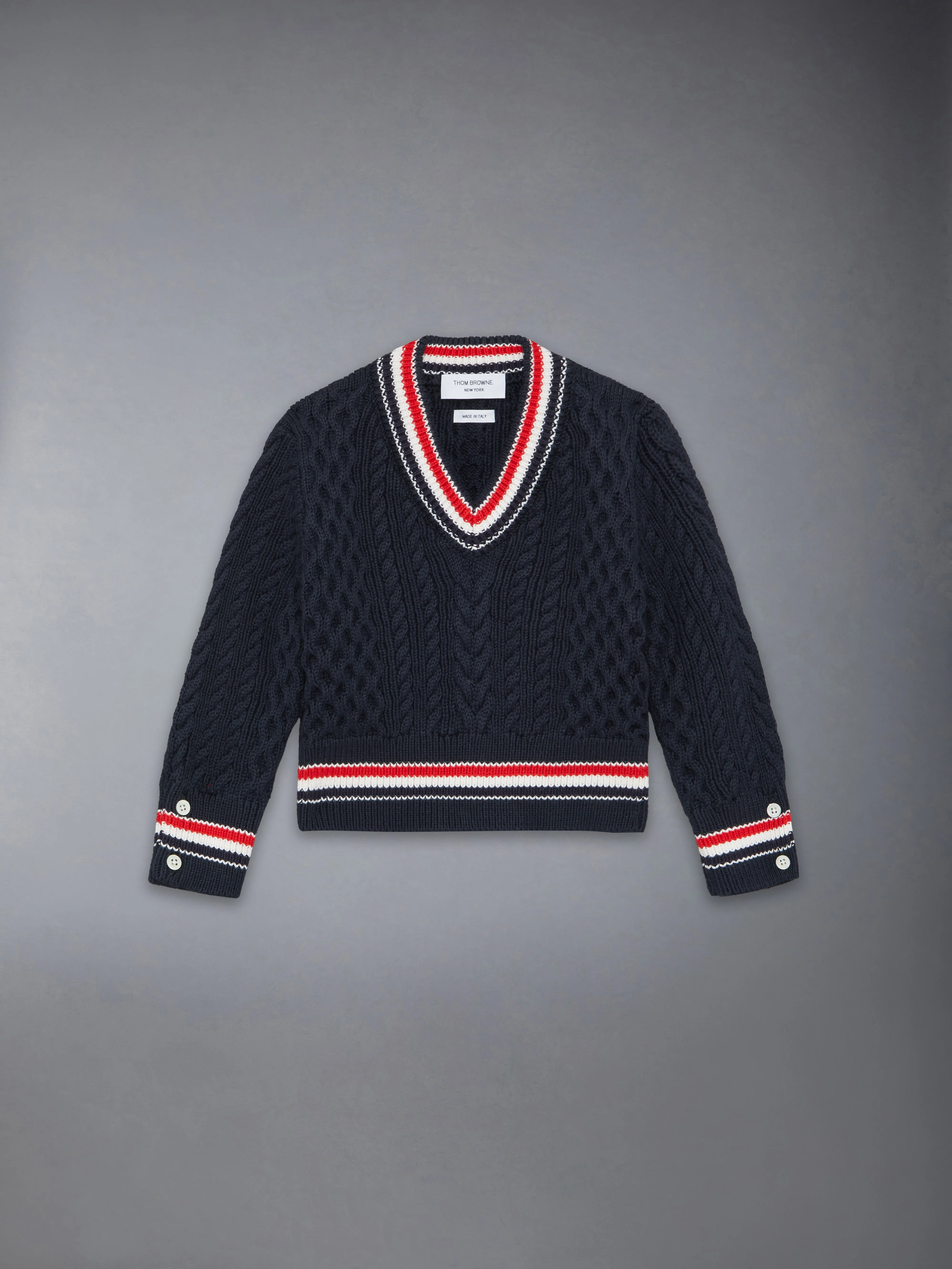ARAN CABLE RWB CRICKET STRIPE PULLOVER