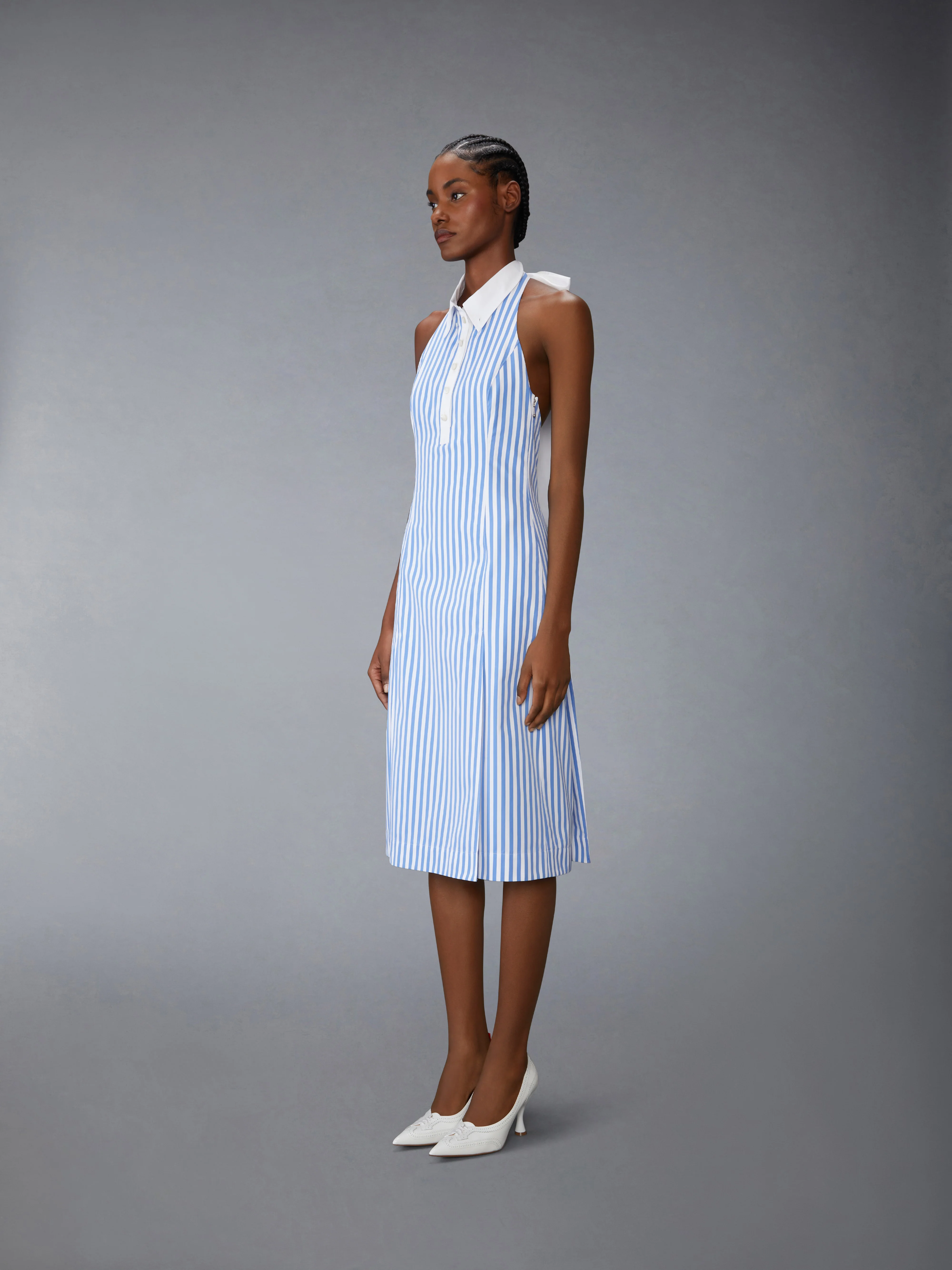 AWNING STRIPED POPLIN POLO HALTER DRESS