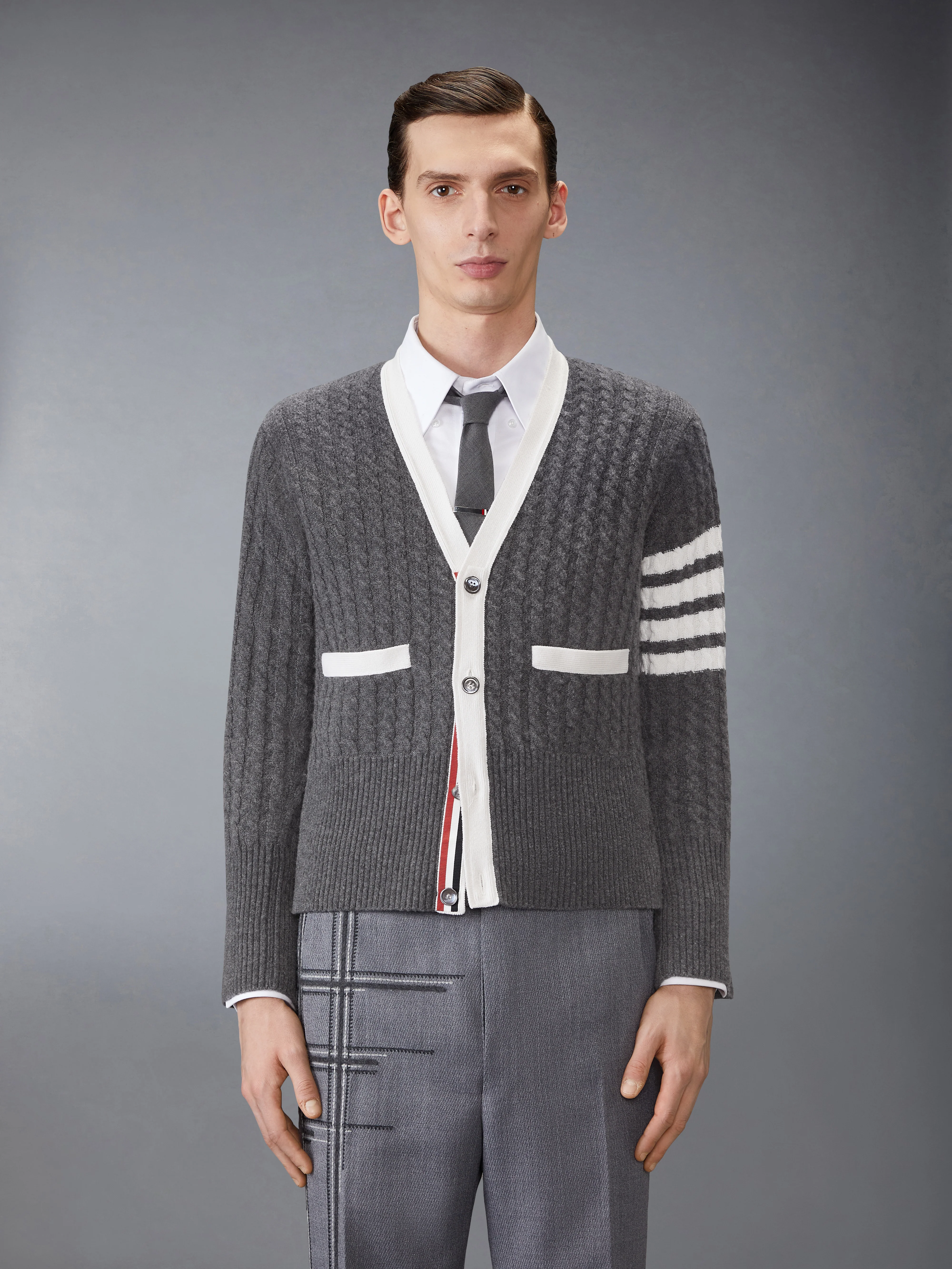 CASHMERE 4-BAR V NECK CARDIGAN