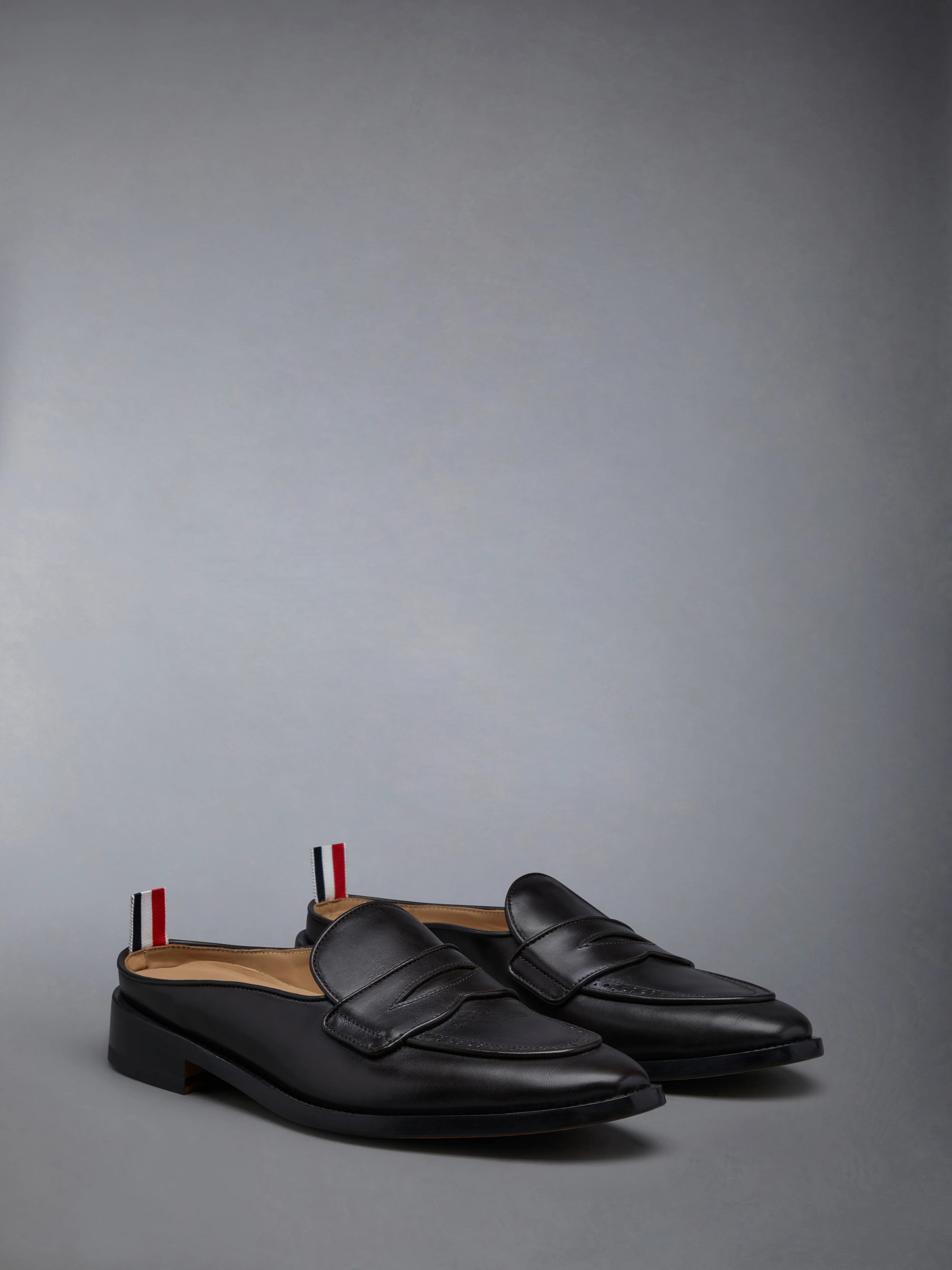 Box Calf Flexible Leather Sole Varsity Penny Loafer Mule