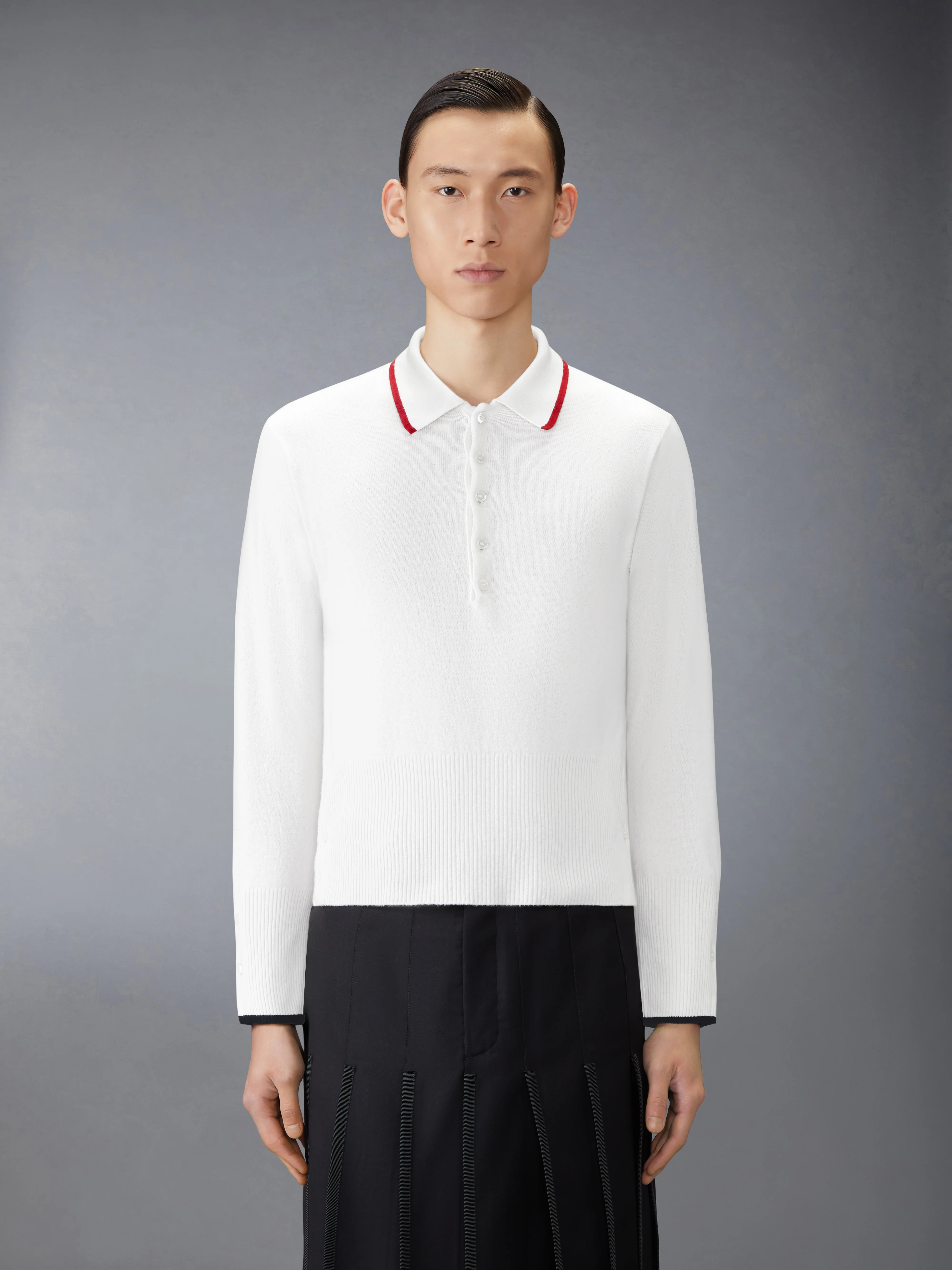 BROWNE 65 JERSEY INTARSIA CASHMERE LONG SLEEVE POLO