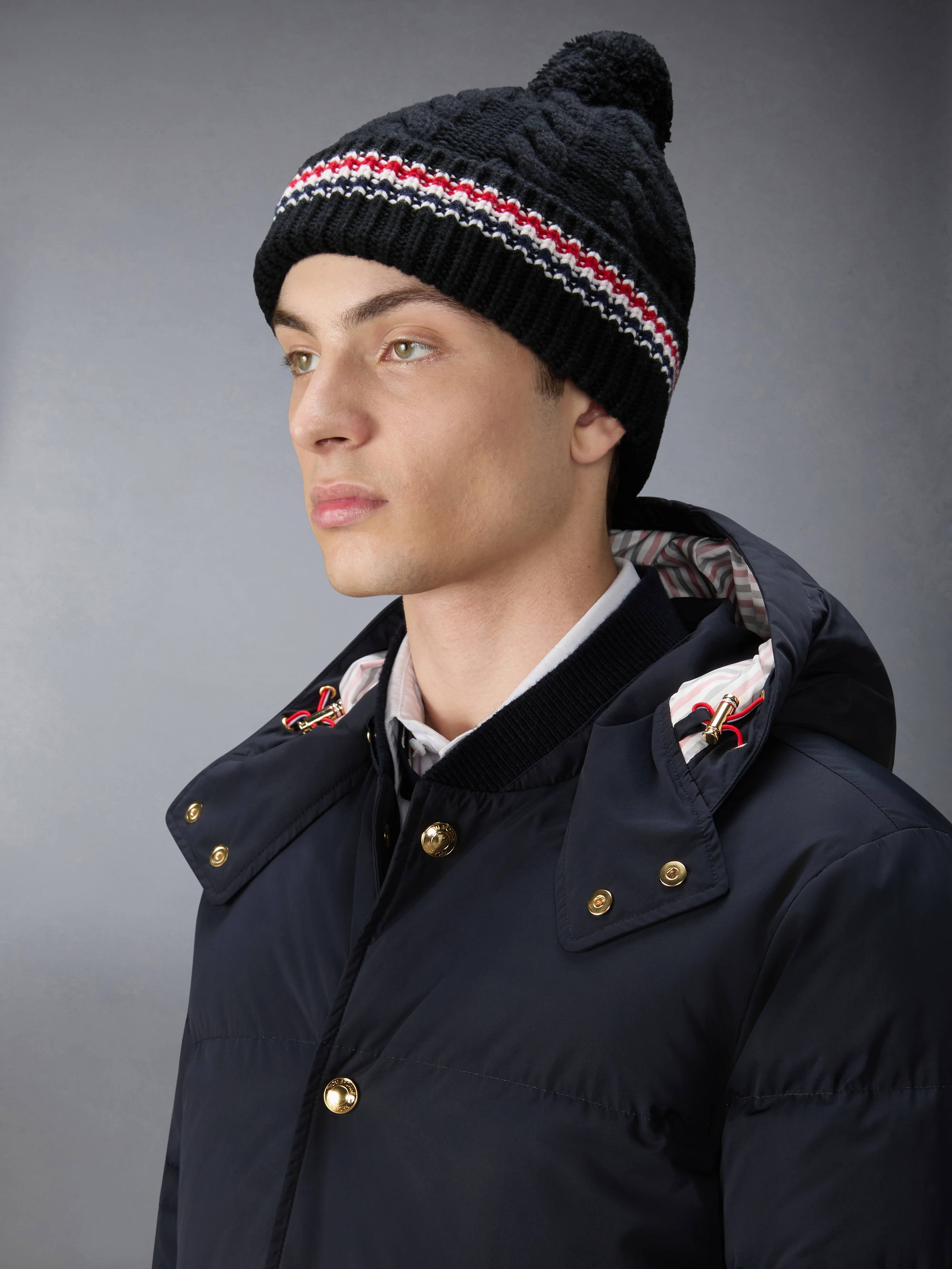 CASHMERE BABY CABLE STITCH POM POM HAT