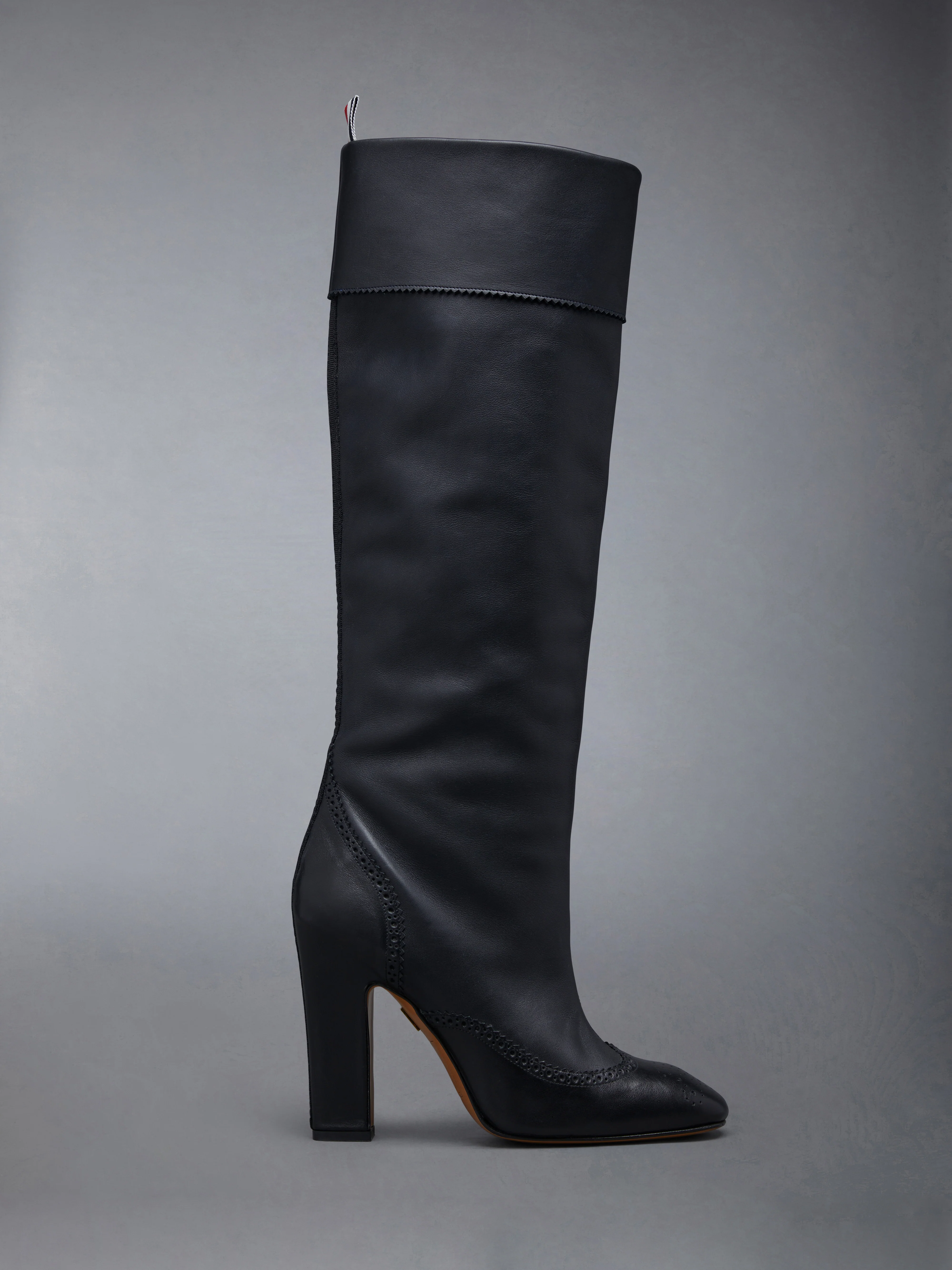 Calf Leather 105mm Block Heel Brogued Knee High Boot