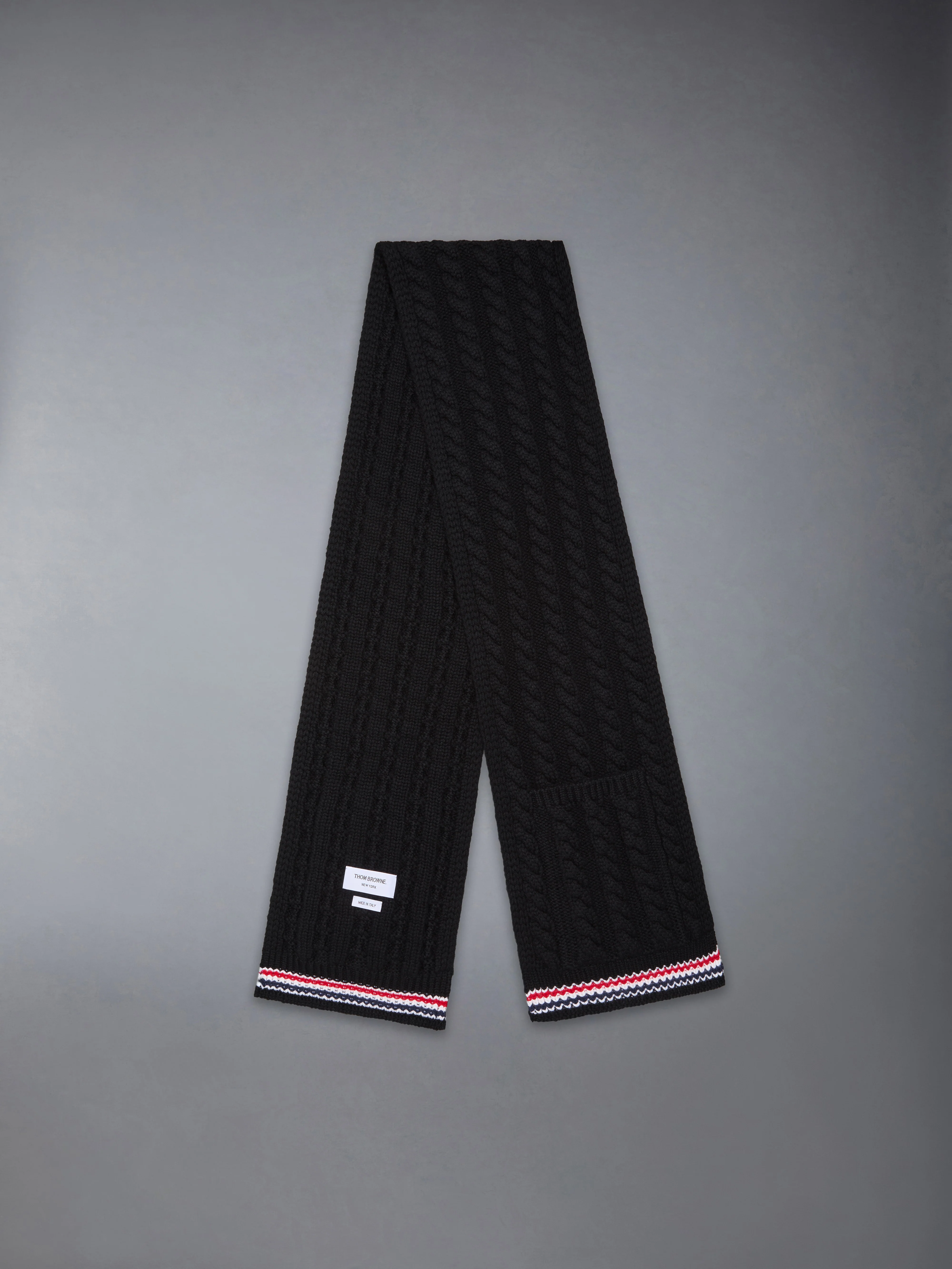 CASHMERE BABY CABLE STITCH RWB STRIPE POCKET SCARF