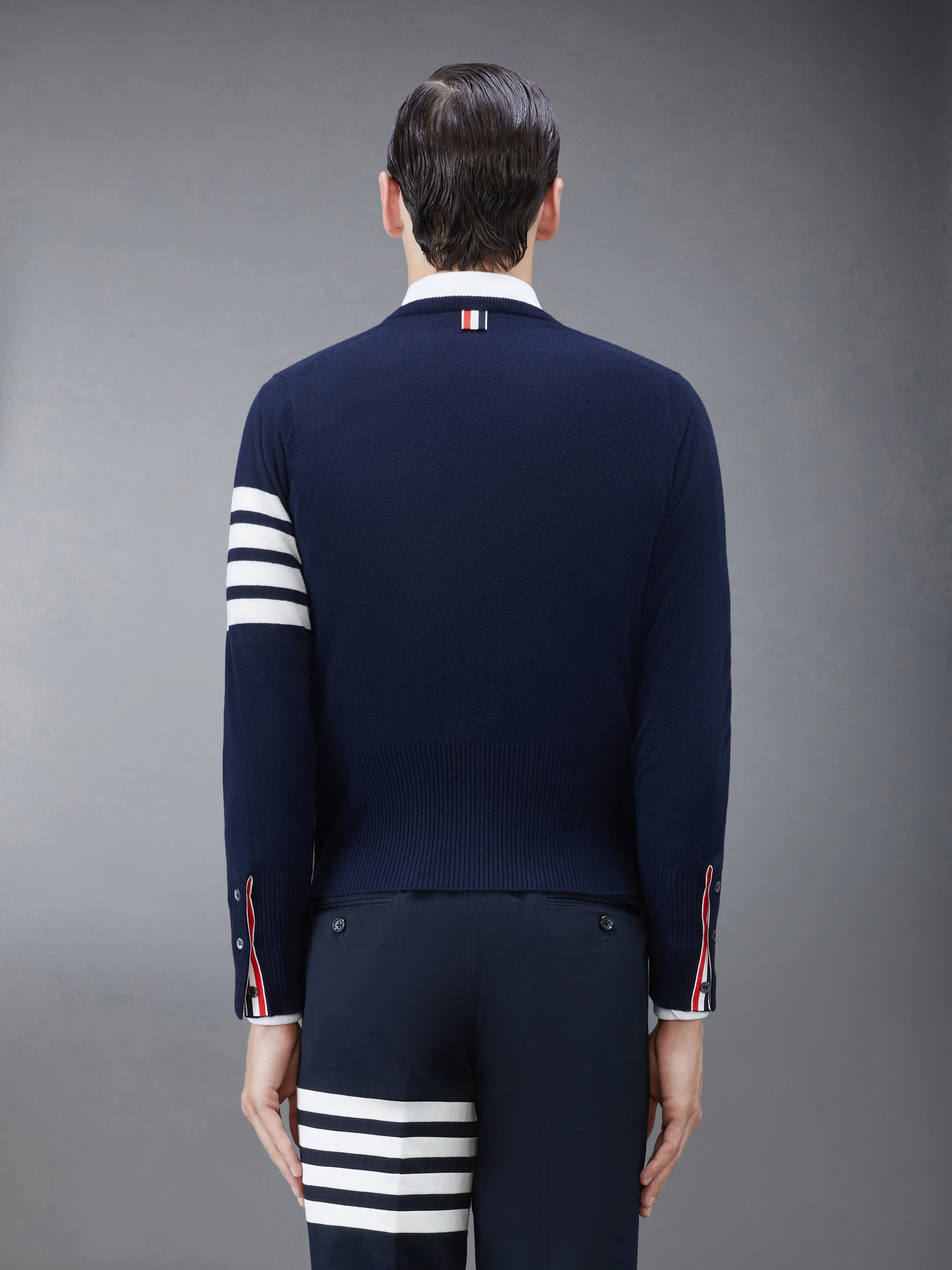 CASHMERE 4-BAR CREW NECK CARDIGAN