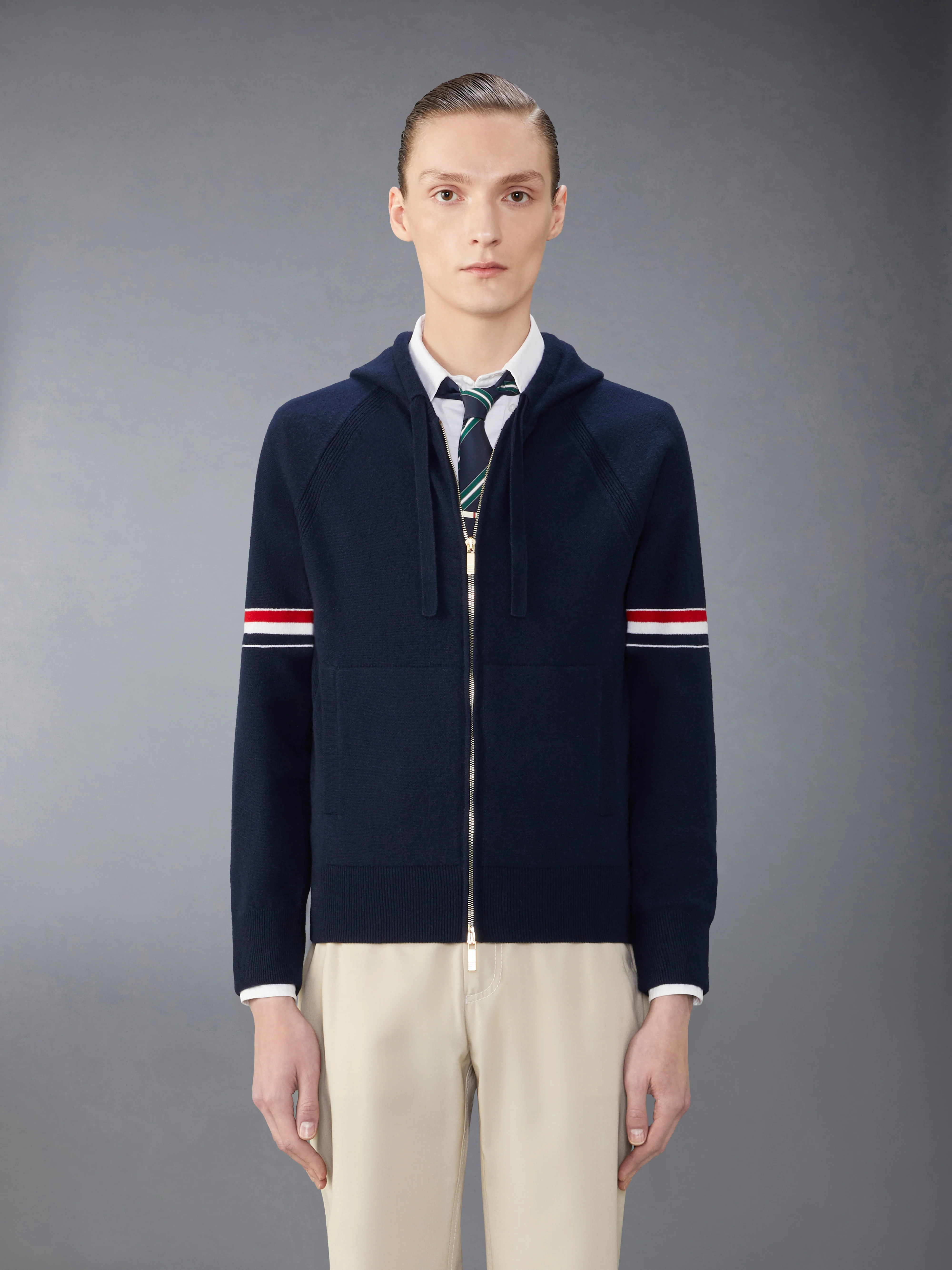 CASHMERE ARMBAND ZIP UP HOODIE