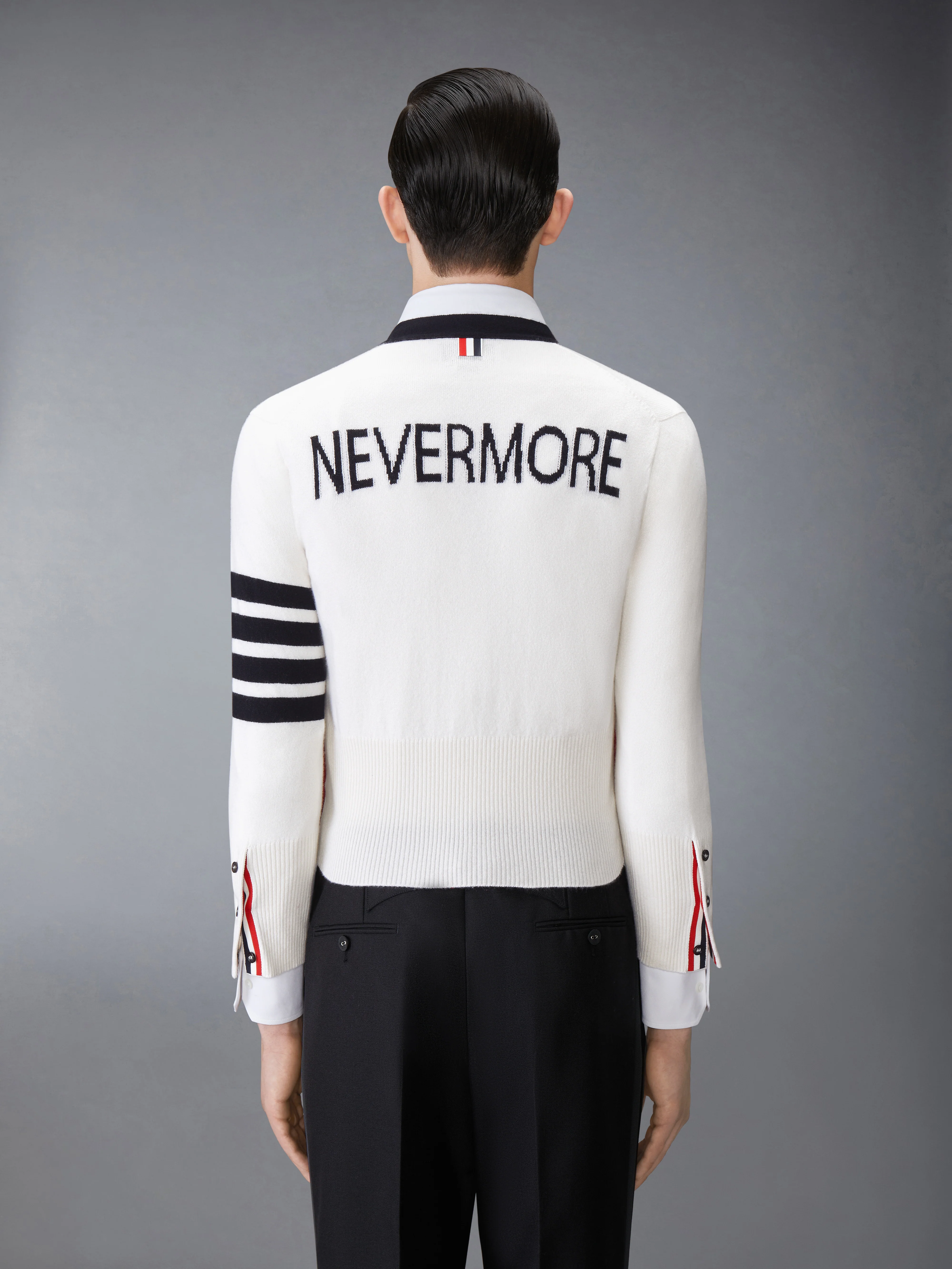 CASHMERE NEVERMORE INTARSIA 4-BAR CLASSIC SHORT CARDIGAN