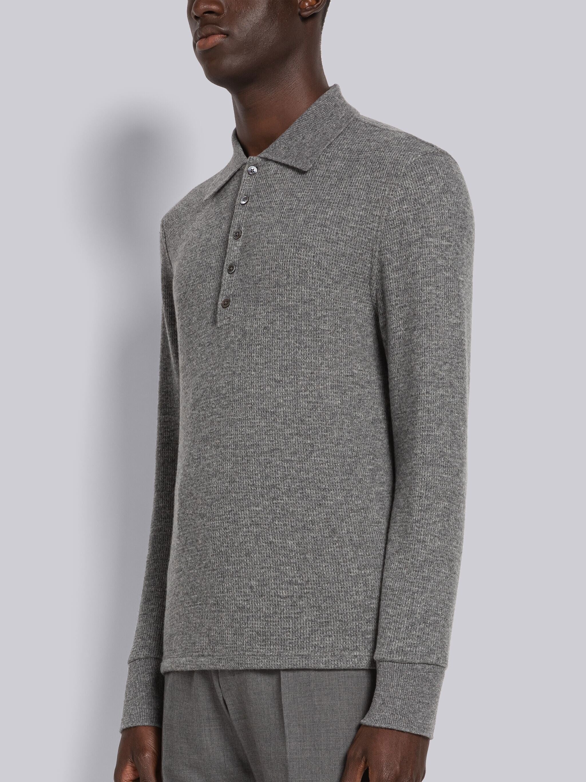 CASHMERE WAFFLE LONG SLEEVE POLO