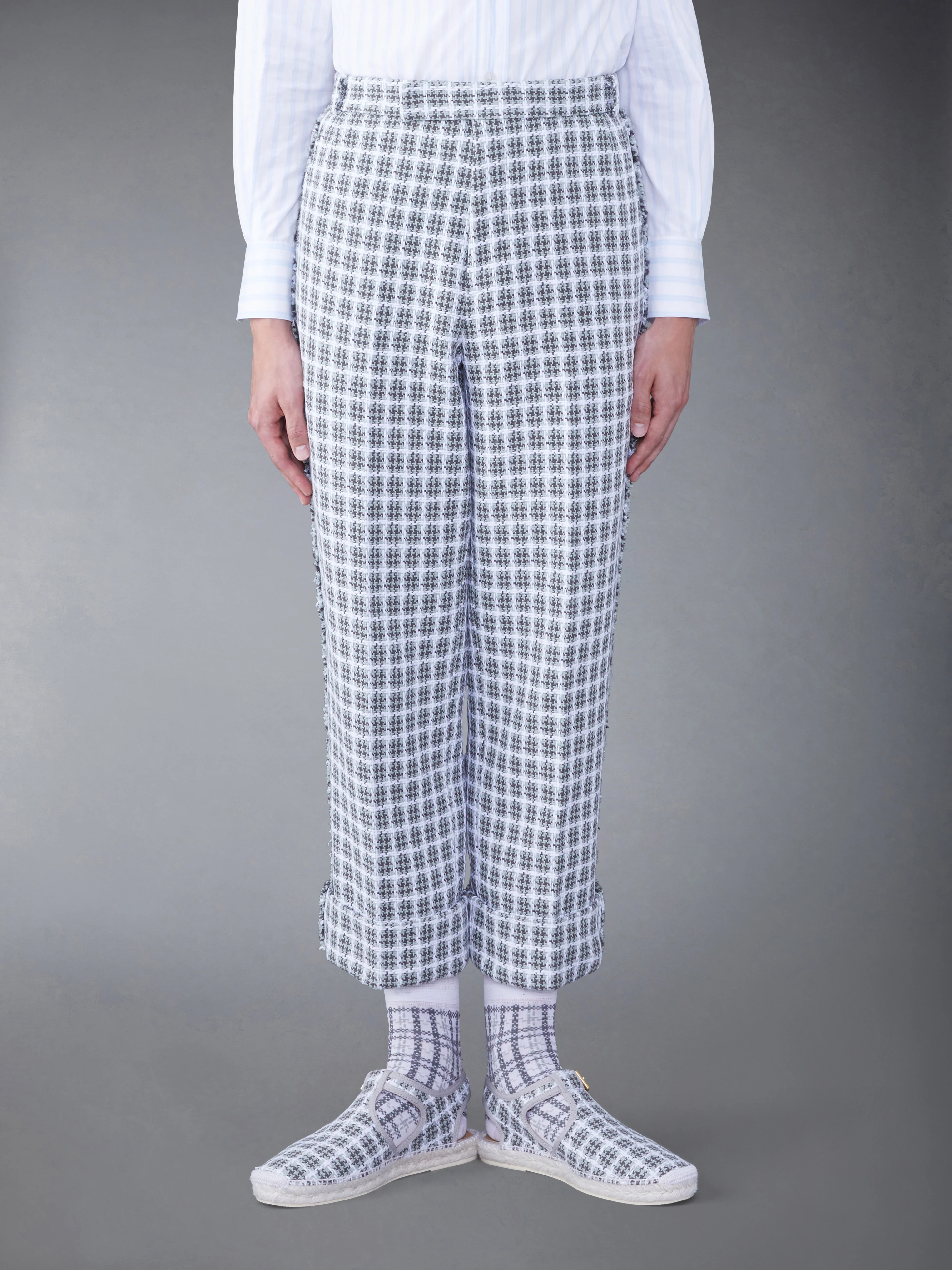CHECK SUMMER TWEED FRAY SACK TROUSER