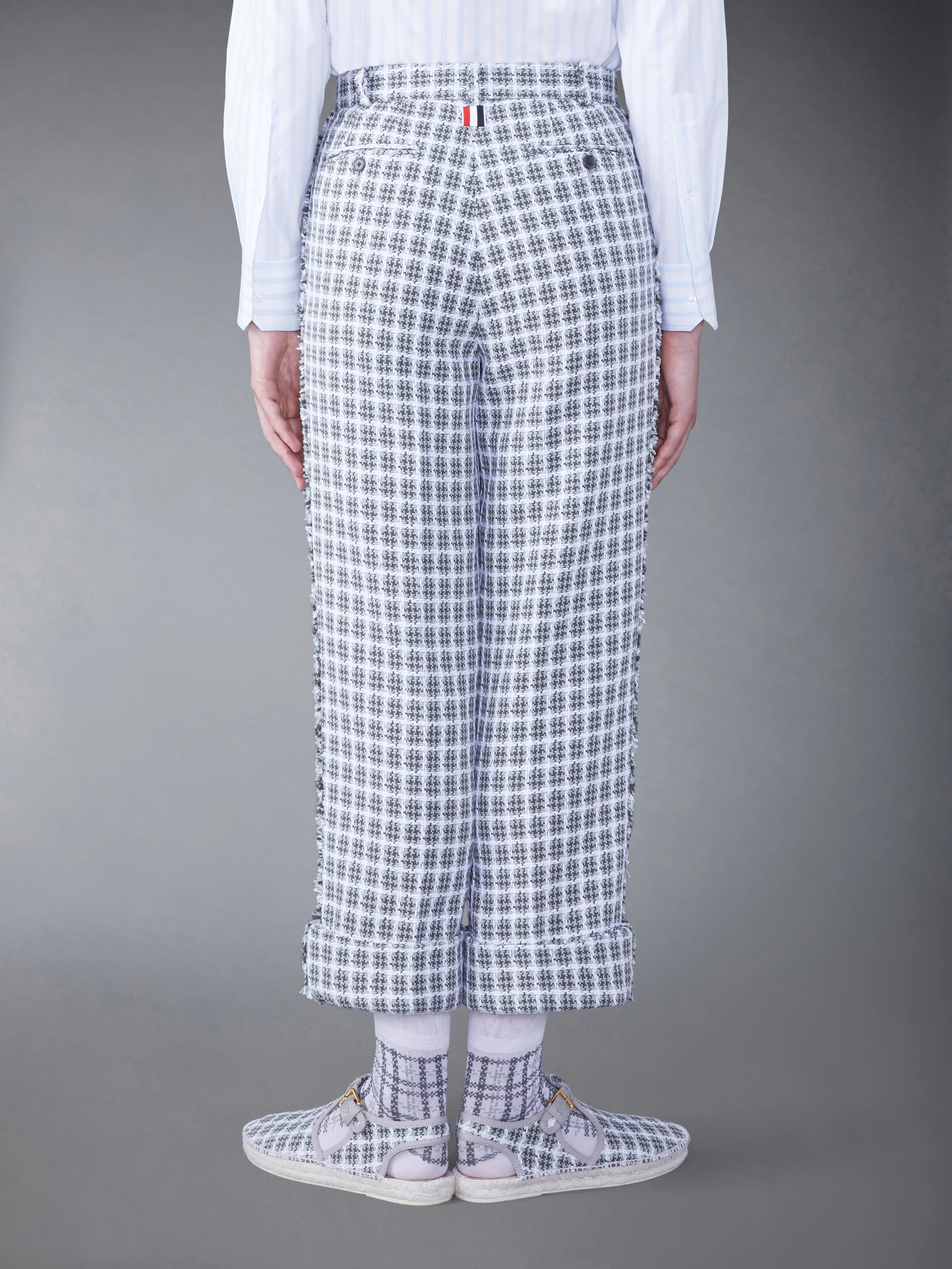 CHECK SUMMER TWEED FRAY SACK TROUSER