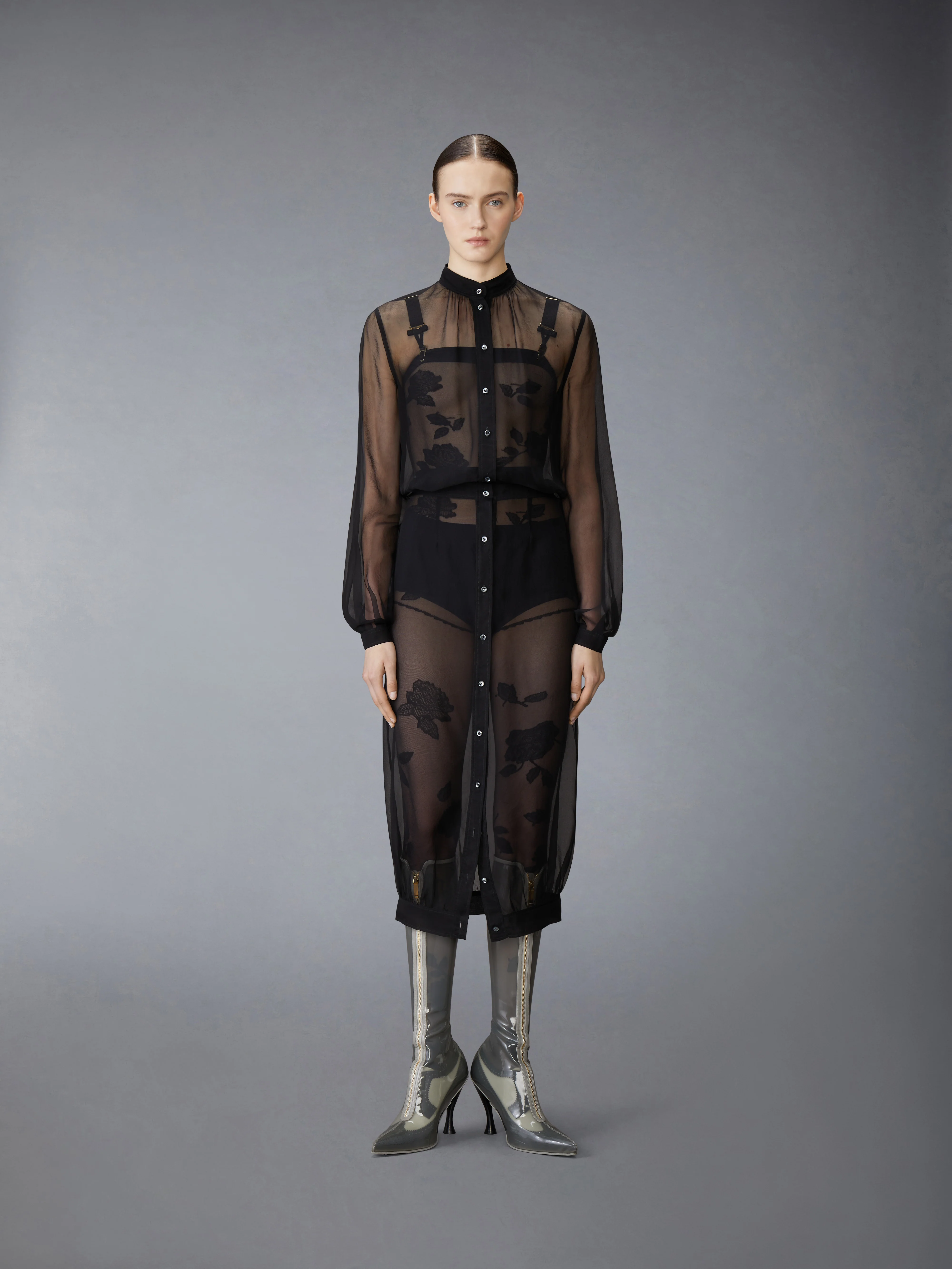 CHIFFON BUTTON PLACKET HOBBLE DRESS