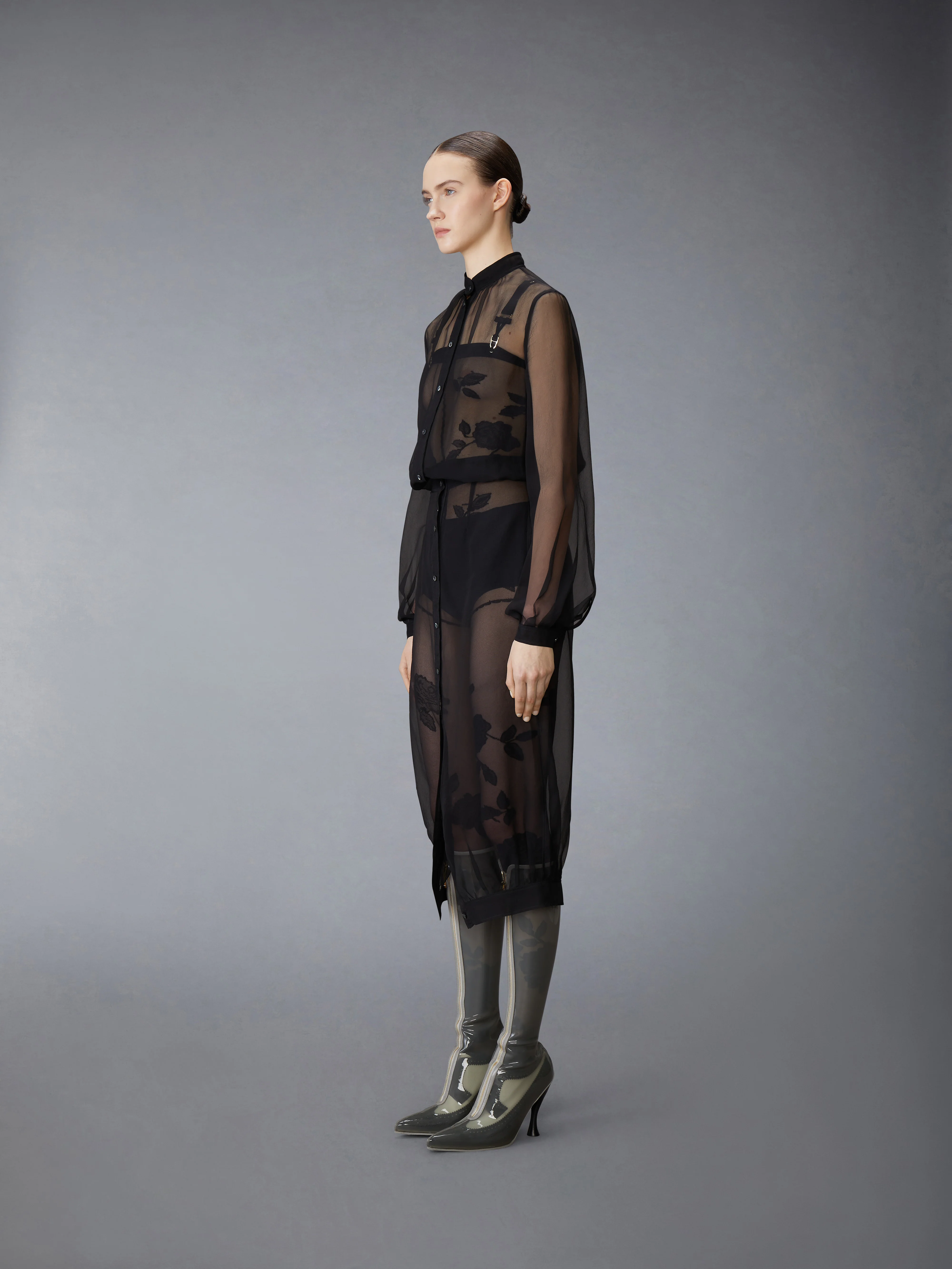 CHIFFON BUTTON PLACKET HOBBLE DRESS