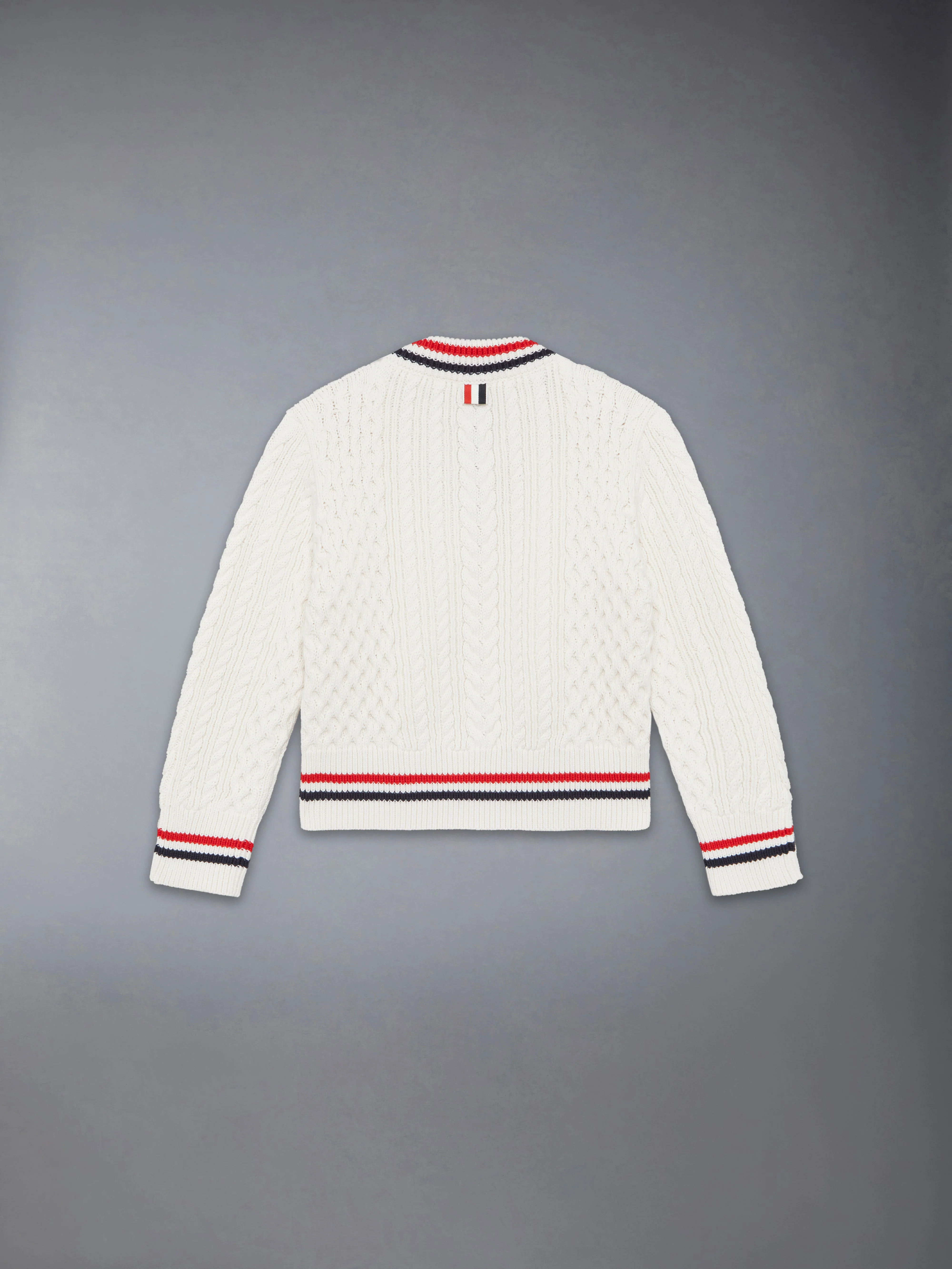 CHILDREN'S ARAN CABLE RWB CRICKET STRIPE PULLOVER