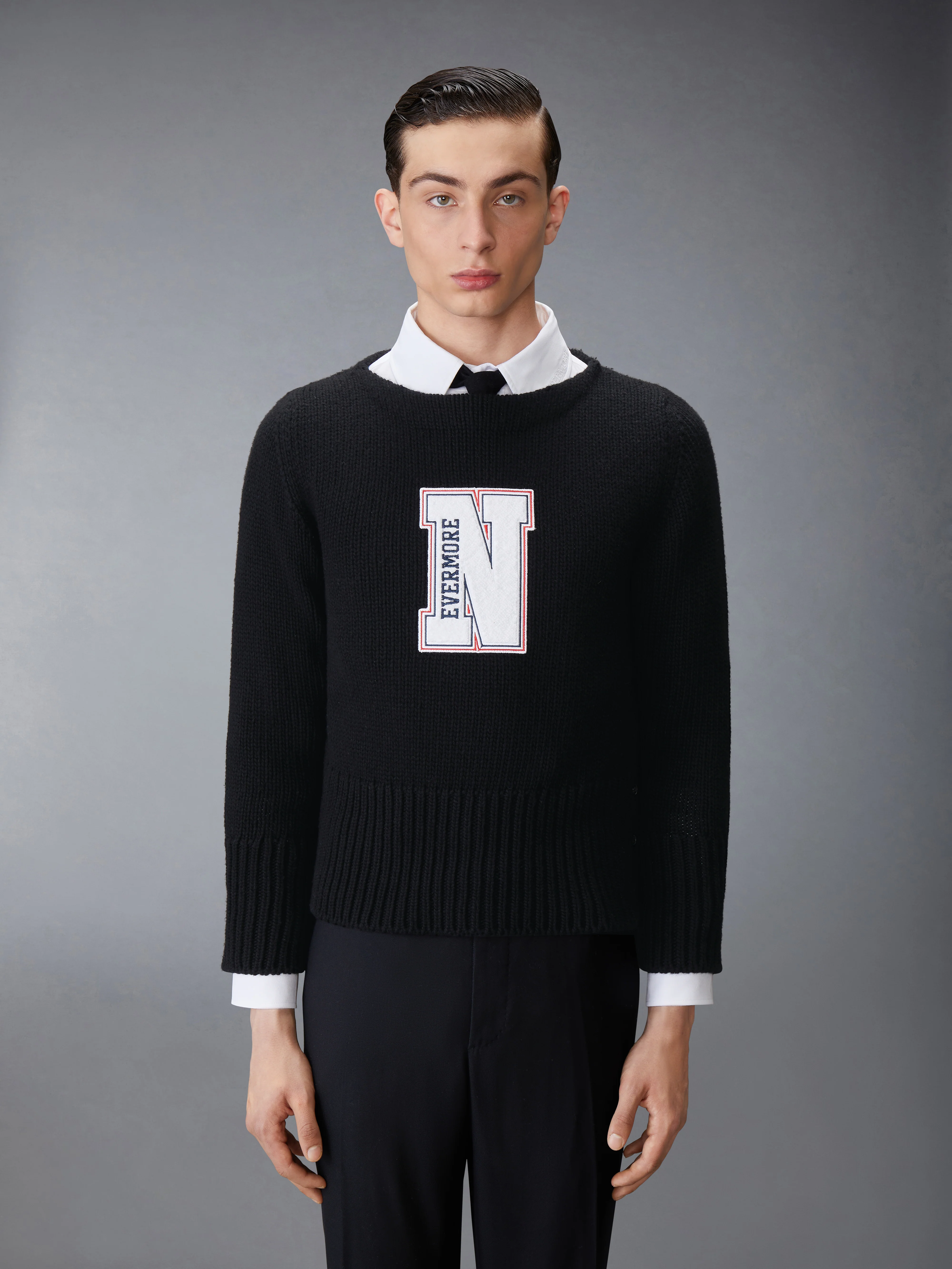 CHUNKY MERINO WOOL NEVERMORE PATCH BOAT NECK PULLOVER