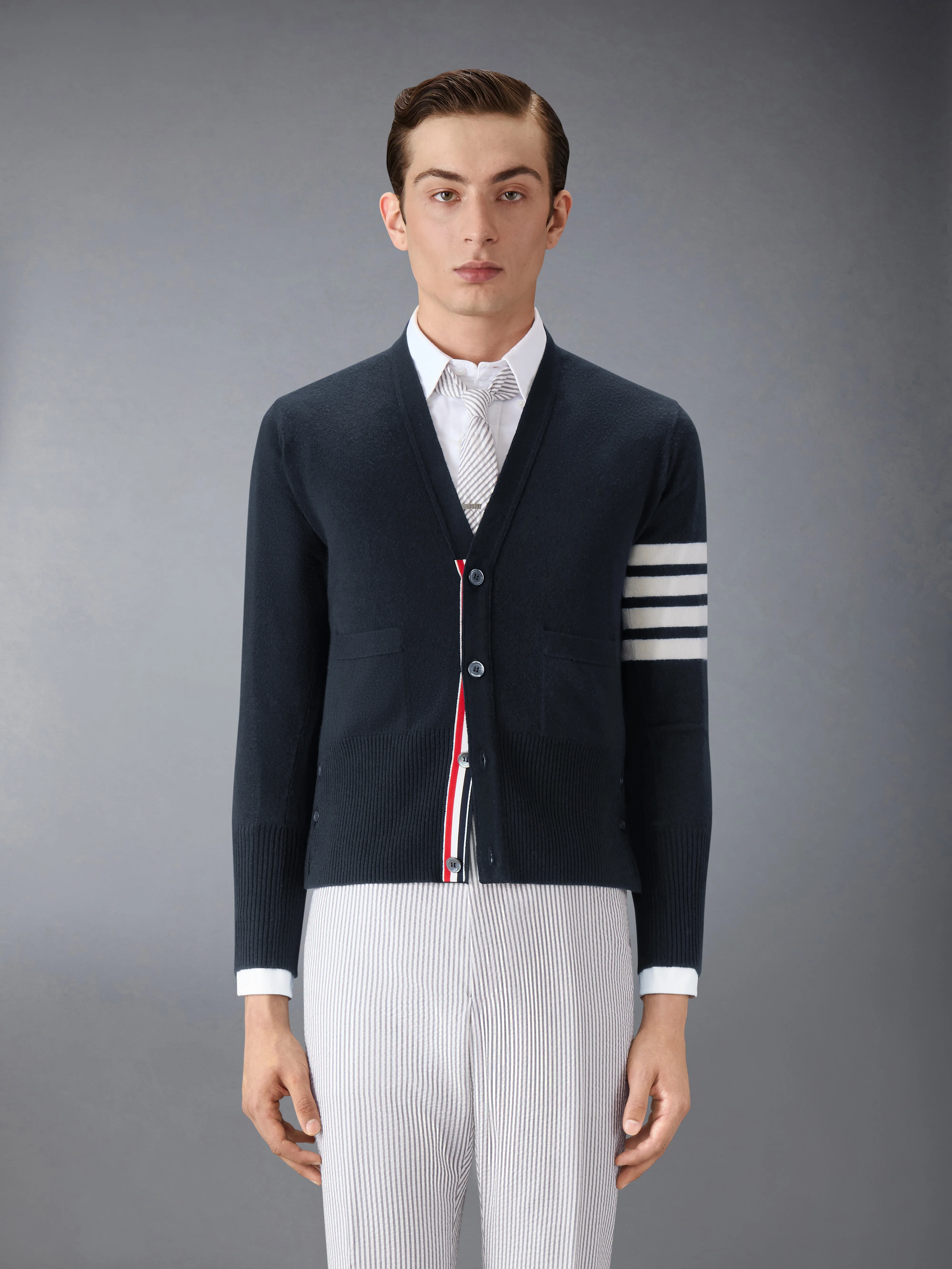 CLASSIC CASHMERE 4-BAR V-NECK CARDIGAN
